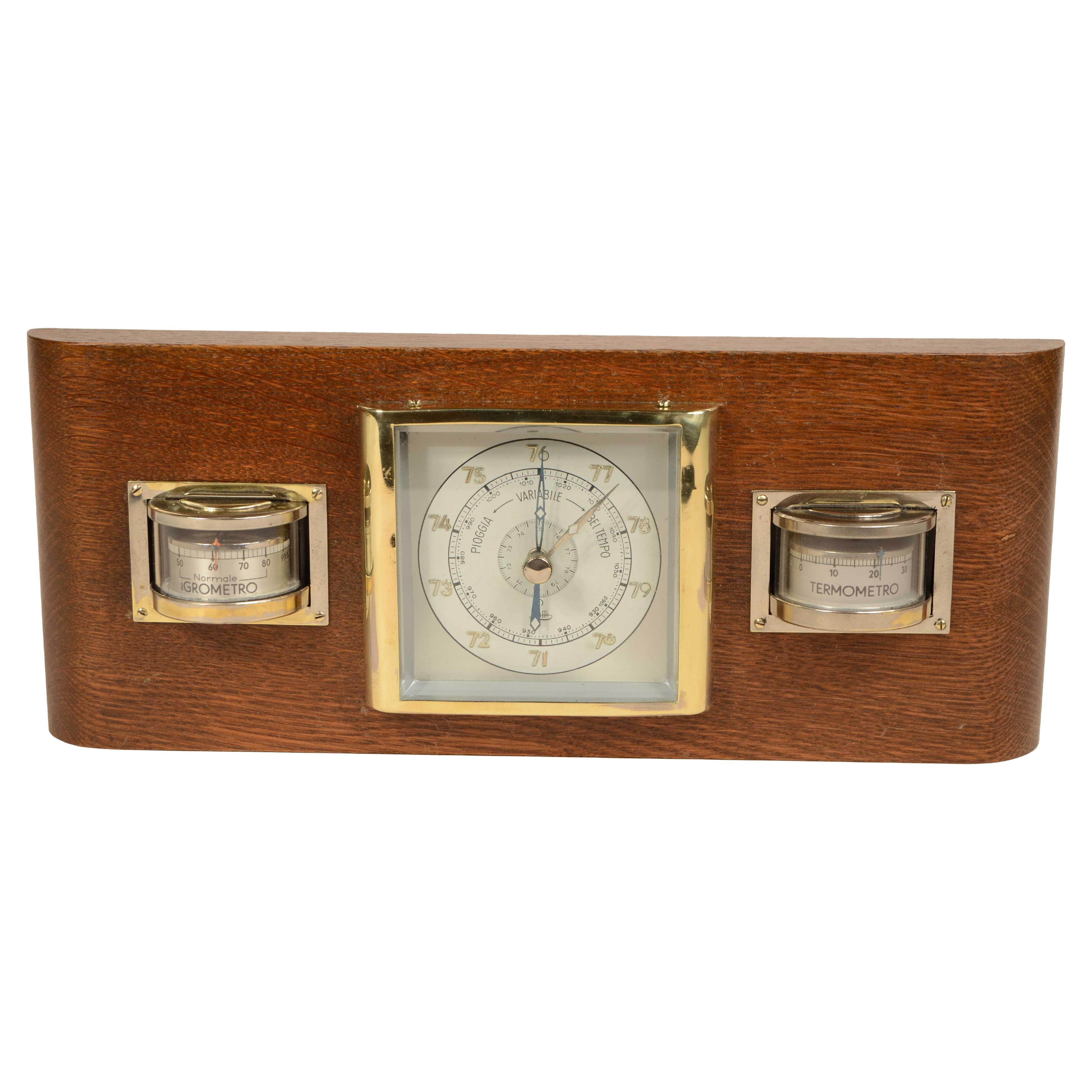 Wood and glass wall barometer station signed Lufft 1950s For Sale