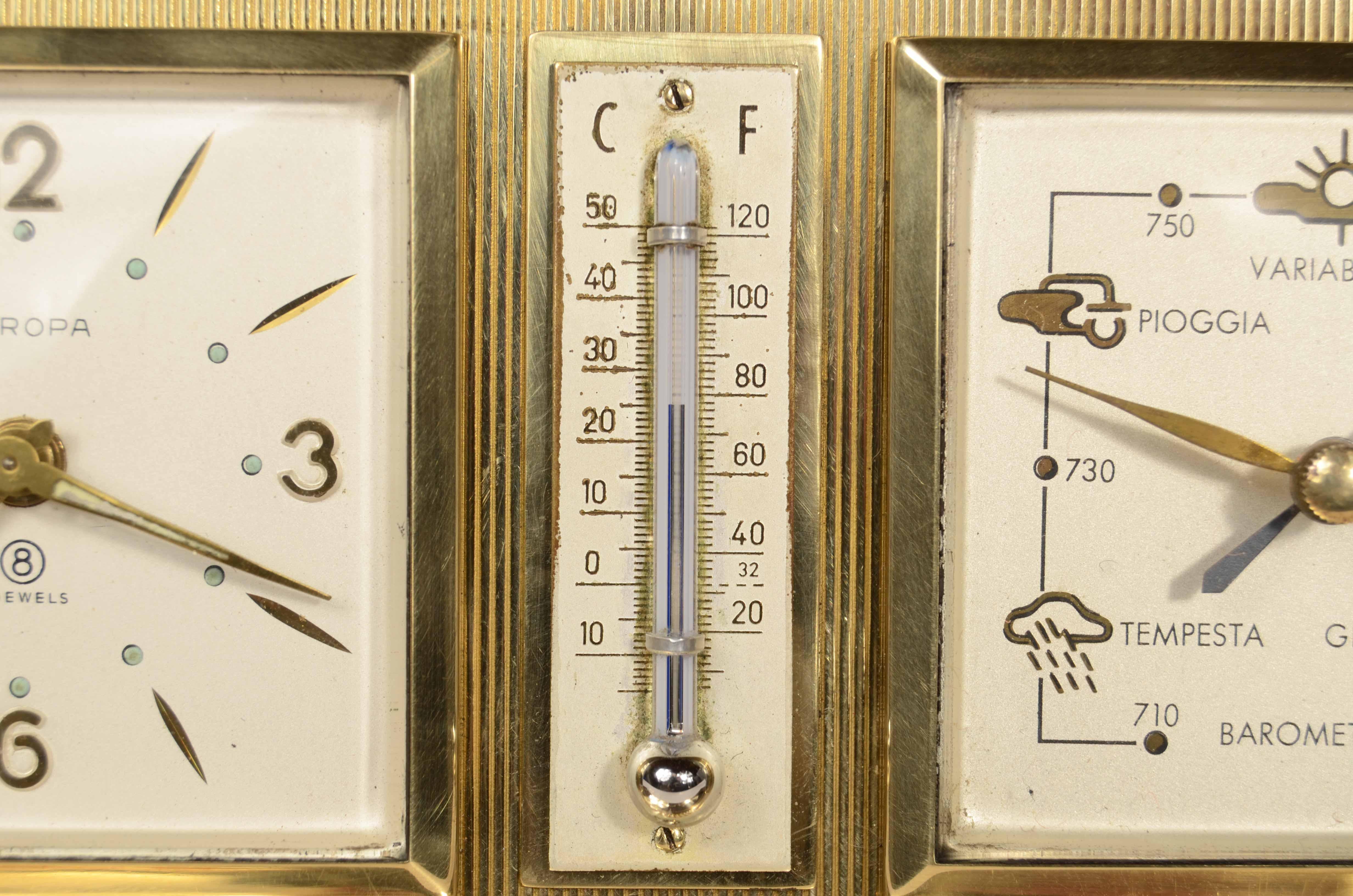 Messing Tischbarometer Uhr Thermometer 1950er Jahre im Angebot 6