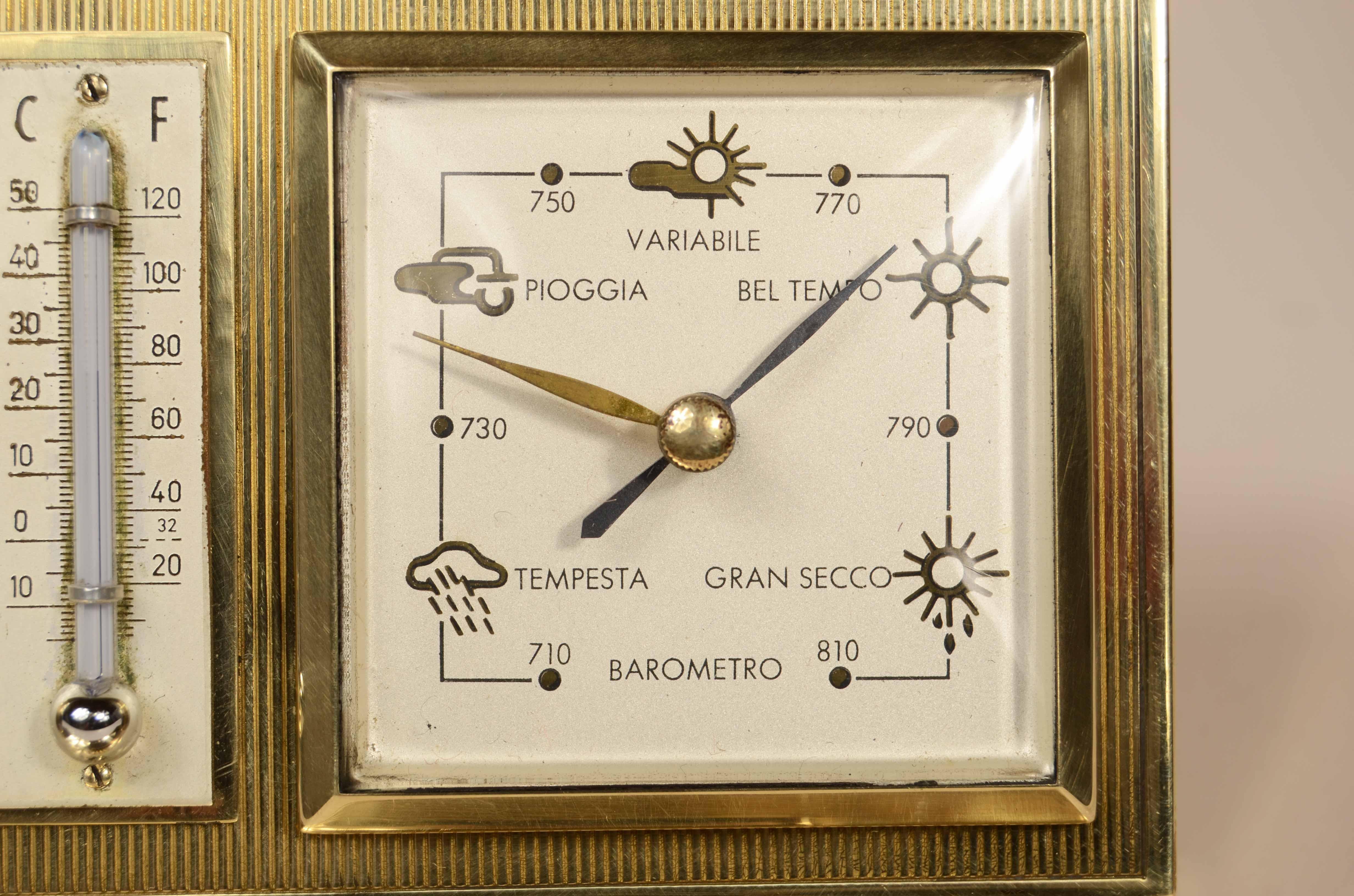 Messing Tischbarometer Uhr Thermometer 1950er Jahre im Angebot 7