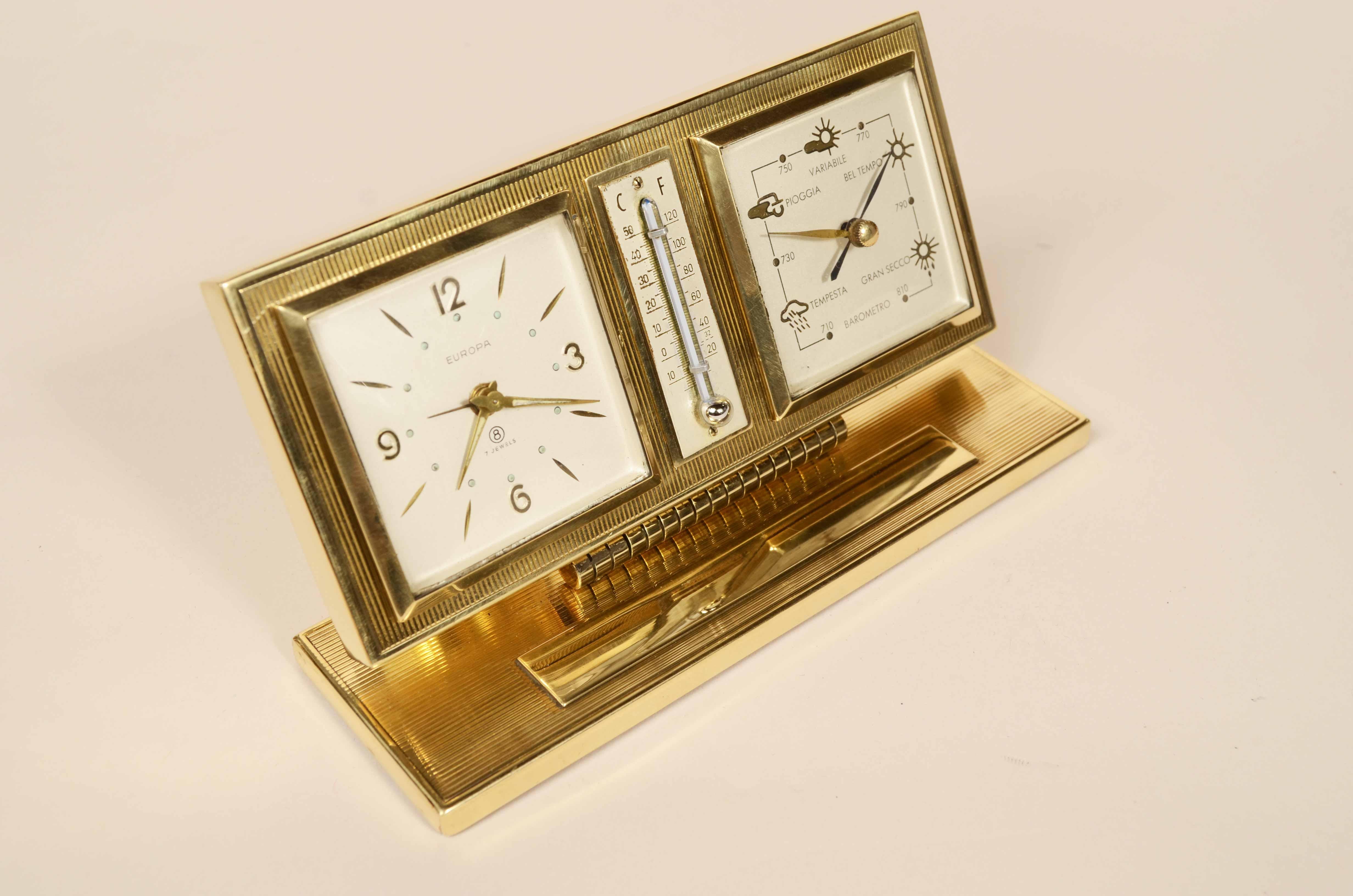 Messing Tischbarometer Uhr Thermometer 1950er Jahre im Angebot 10