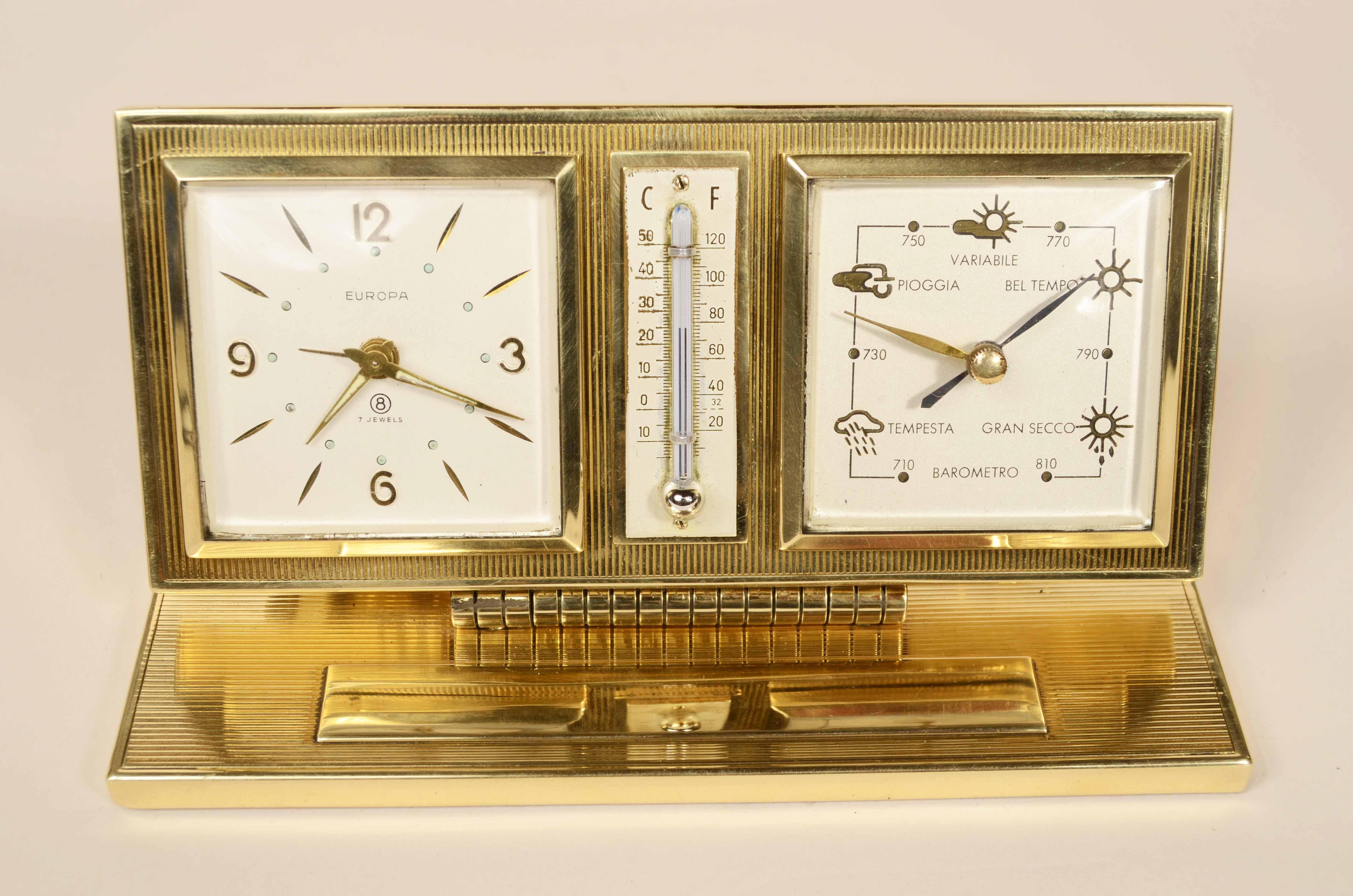 Messing Tischbarometer Uhr Thermometer 1950er Jahre im Angebot 11