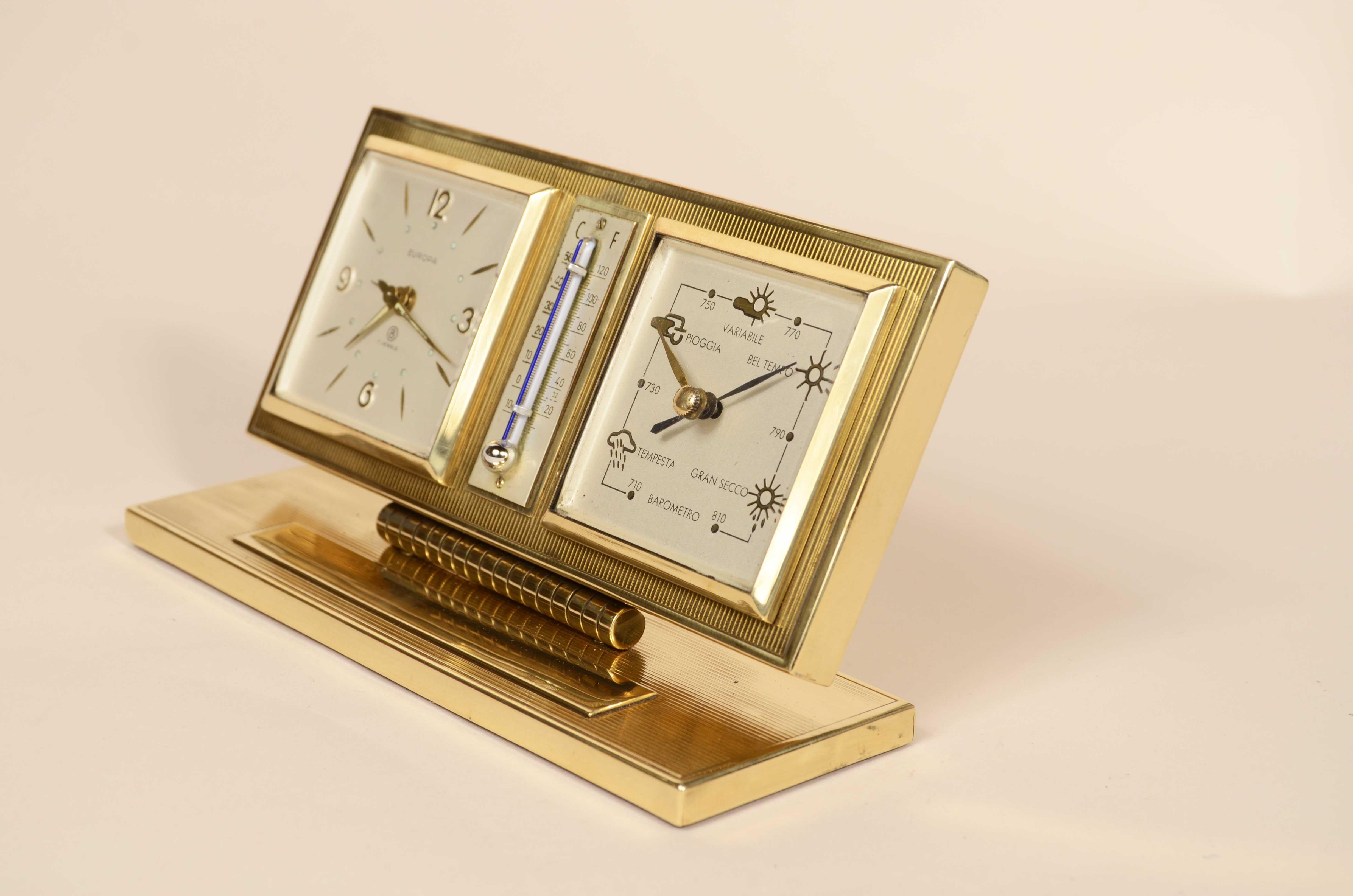 Messing Tischbarometer Uhr Thermometer 1950er Jahre im Zustand „Gut“ im Angebot in Milan, IT