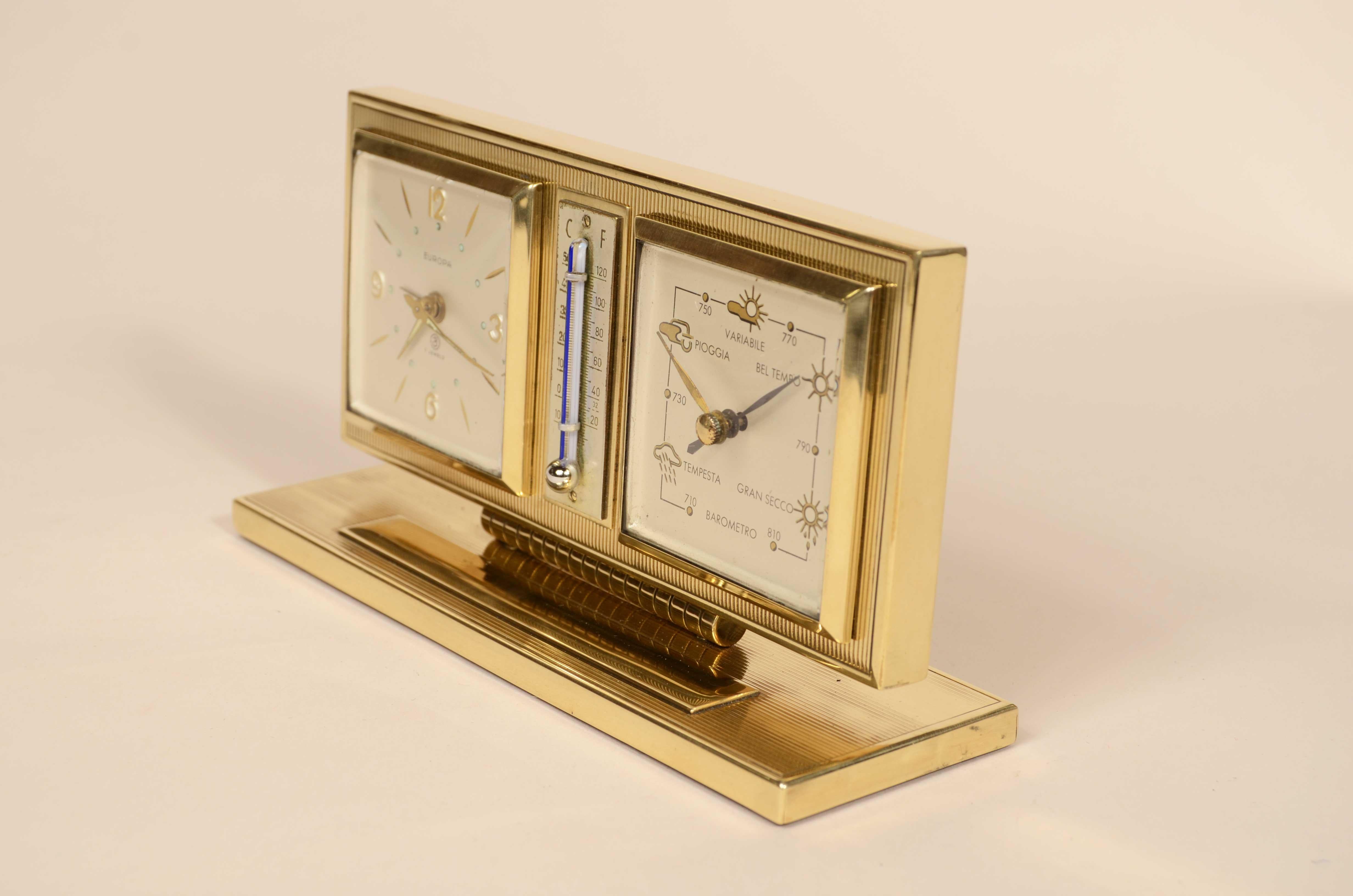 Messing Tischbarometer Uhr Thermometer 1950er Jahre (Mid-20th Century) im Angebot