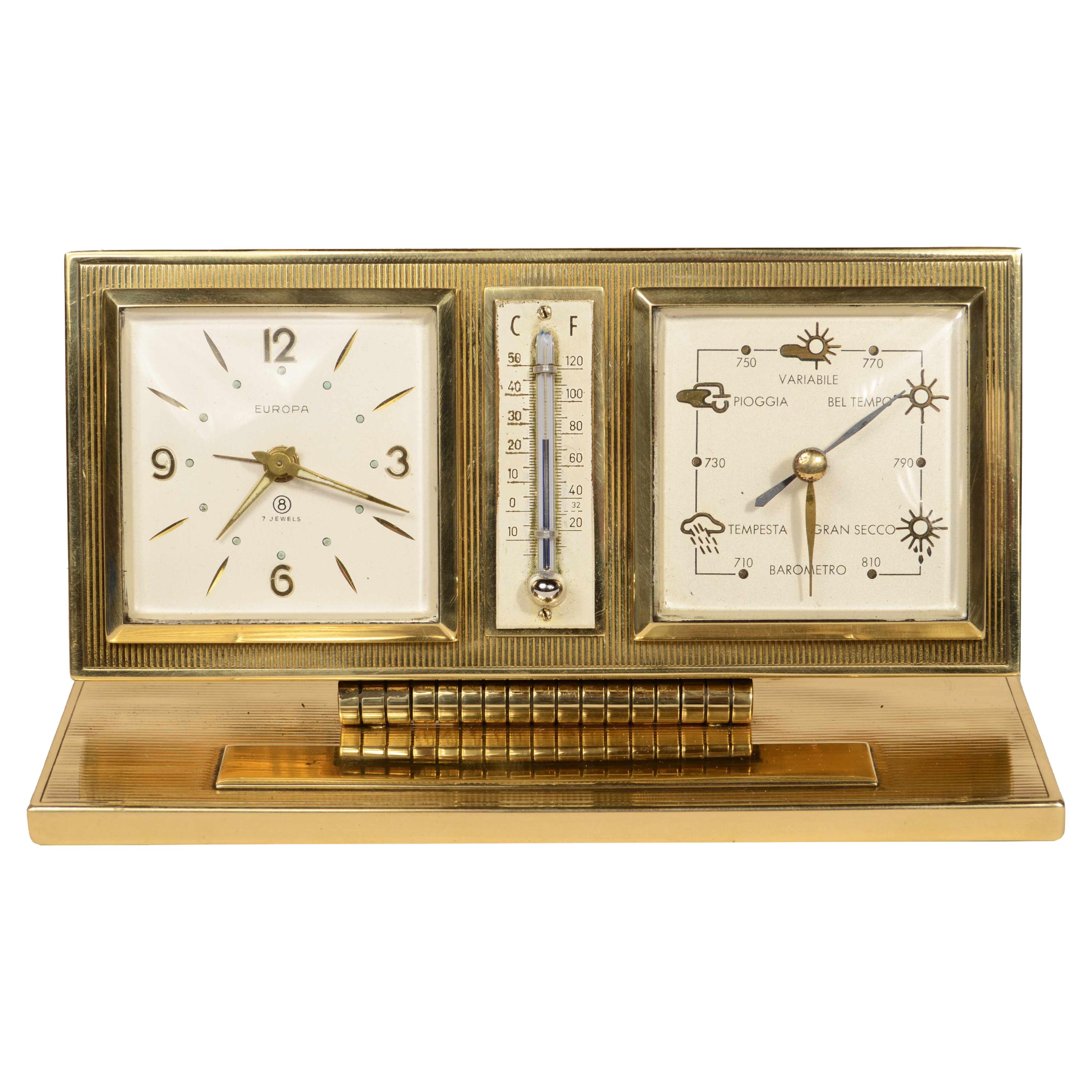 Brass tabletop barometer station with barometer clock thermometer 1950s