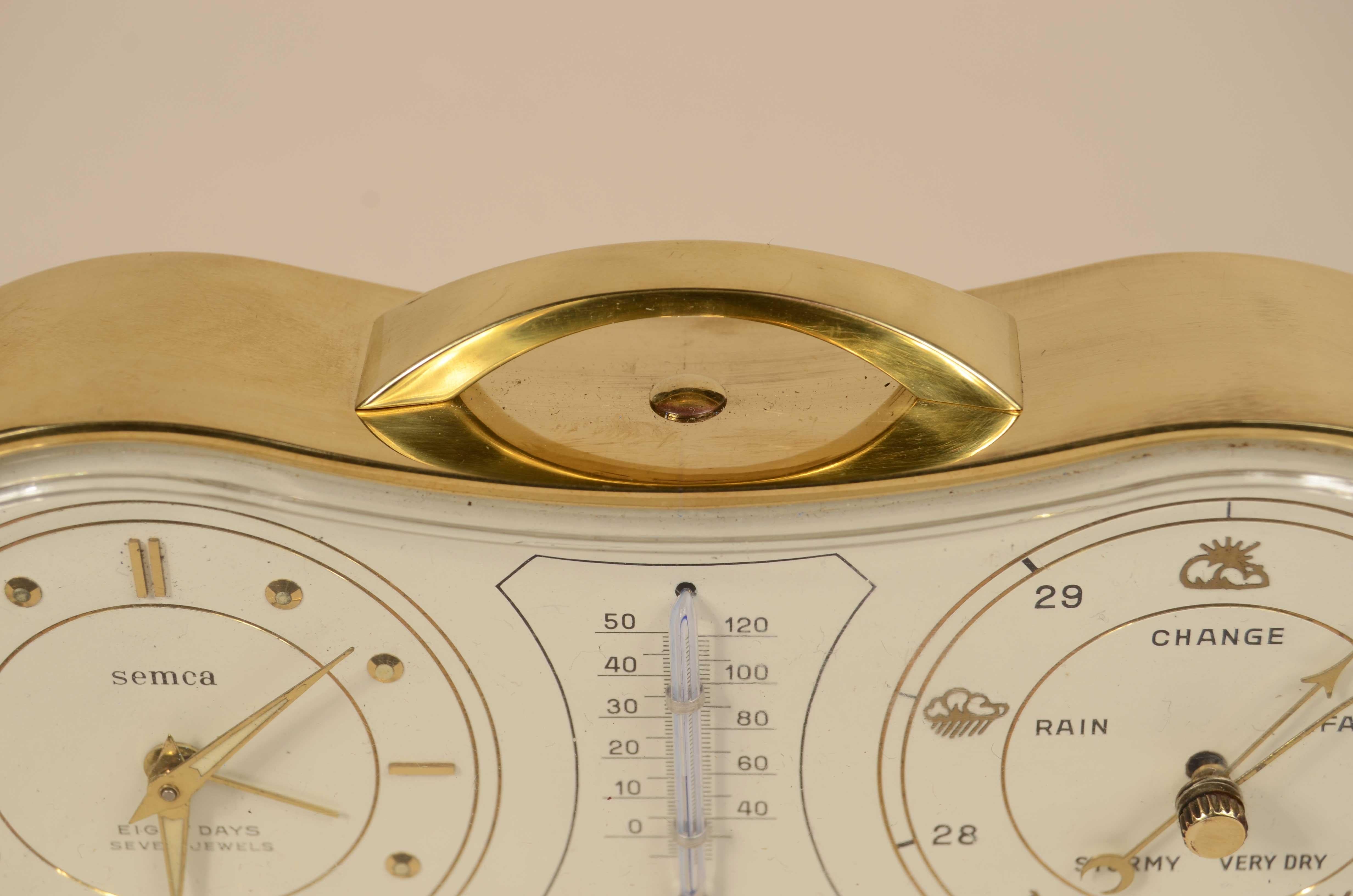 Tischbarometerstation aus Messing signiert Semca Swiss 1950s im Angebot 7
