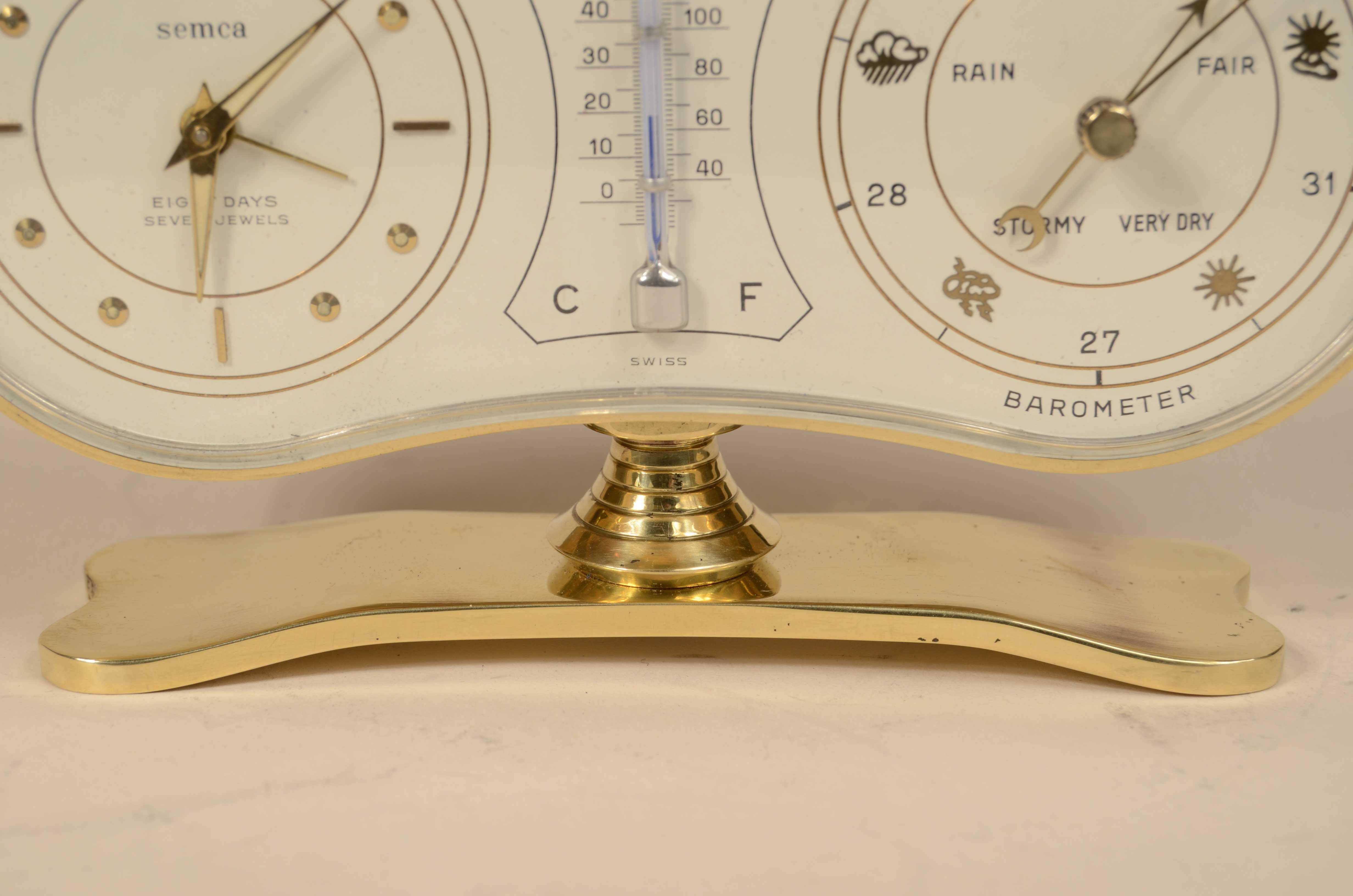 Tischbarometerstation aus Messing signiert Semca Swiss 1950s im Angebot 8