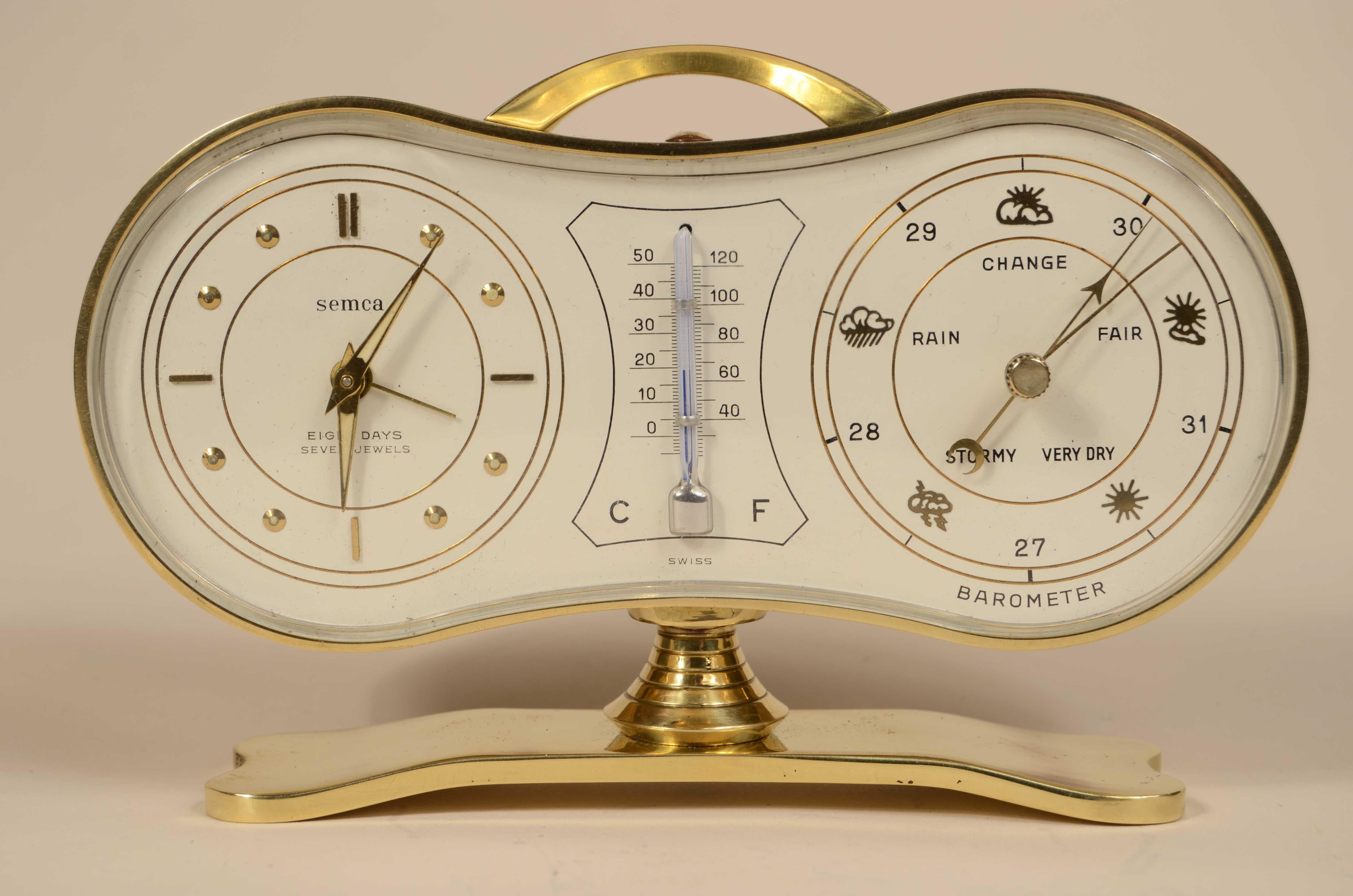 Tischbarometerstation aus Messing signiert Semca Swiss 1950s im Zustand „Gut“ im Angebot in Milan, IT