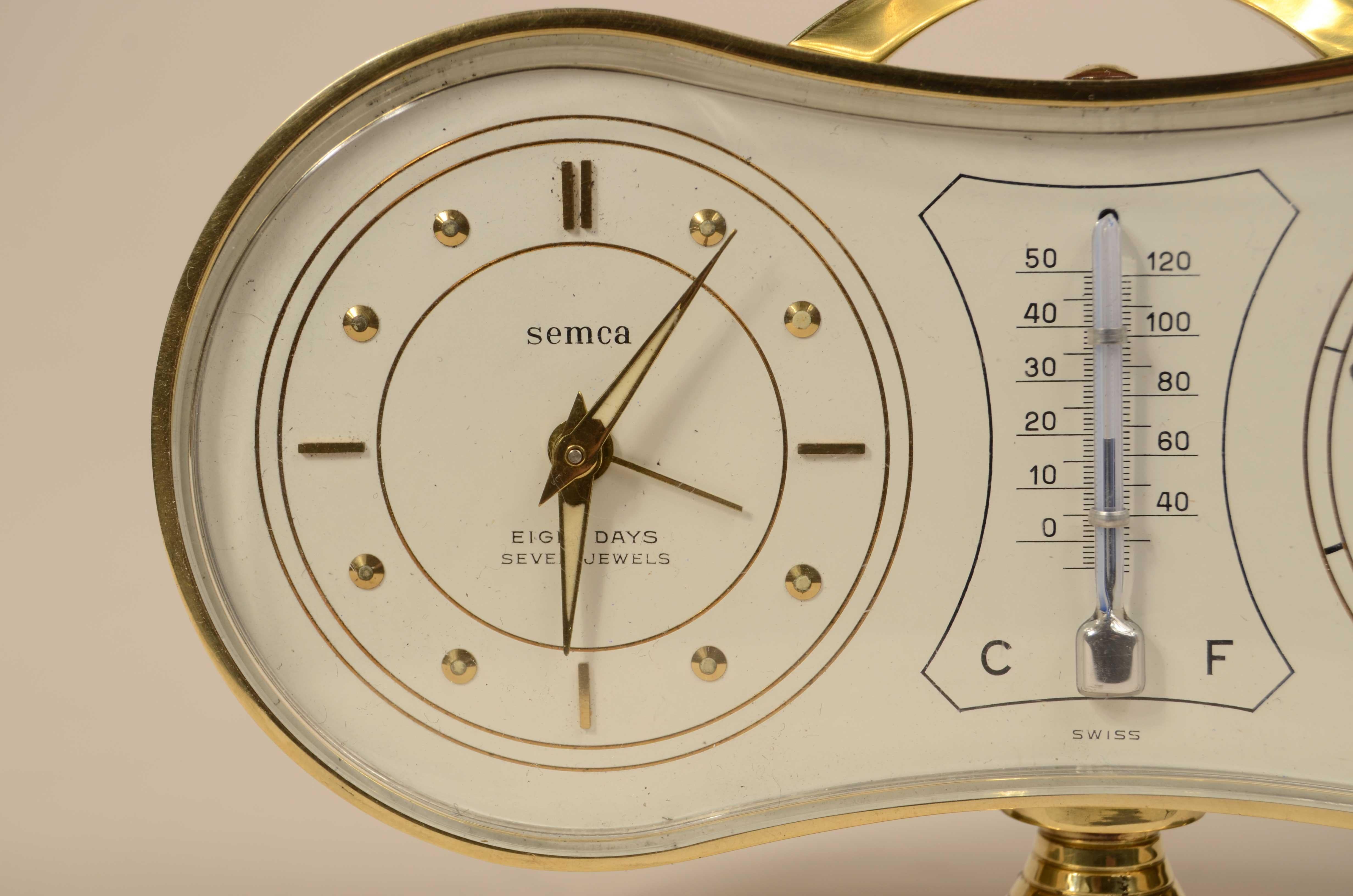 Tischbarometerstation aus Messing signiert Semca Swiss 1950s (Mid-20th Century) im Angebot
