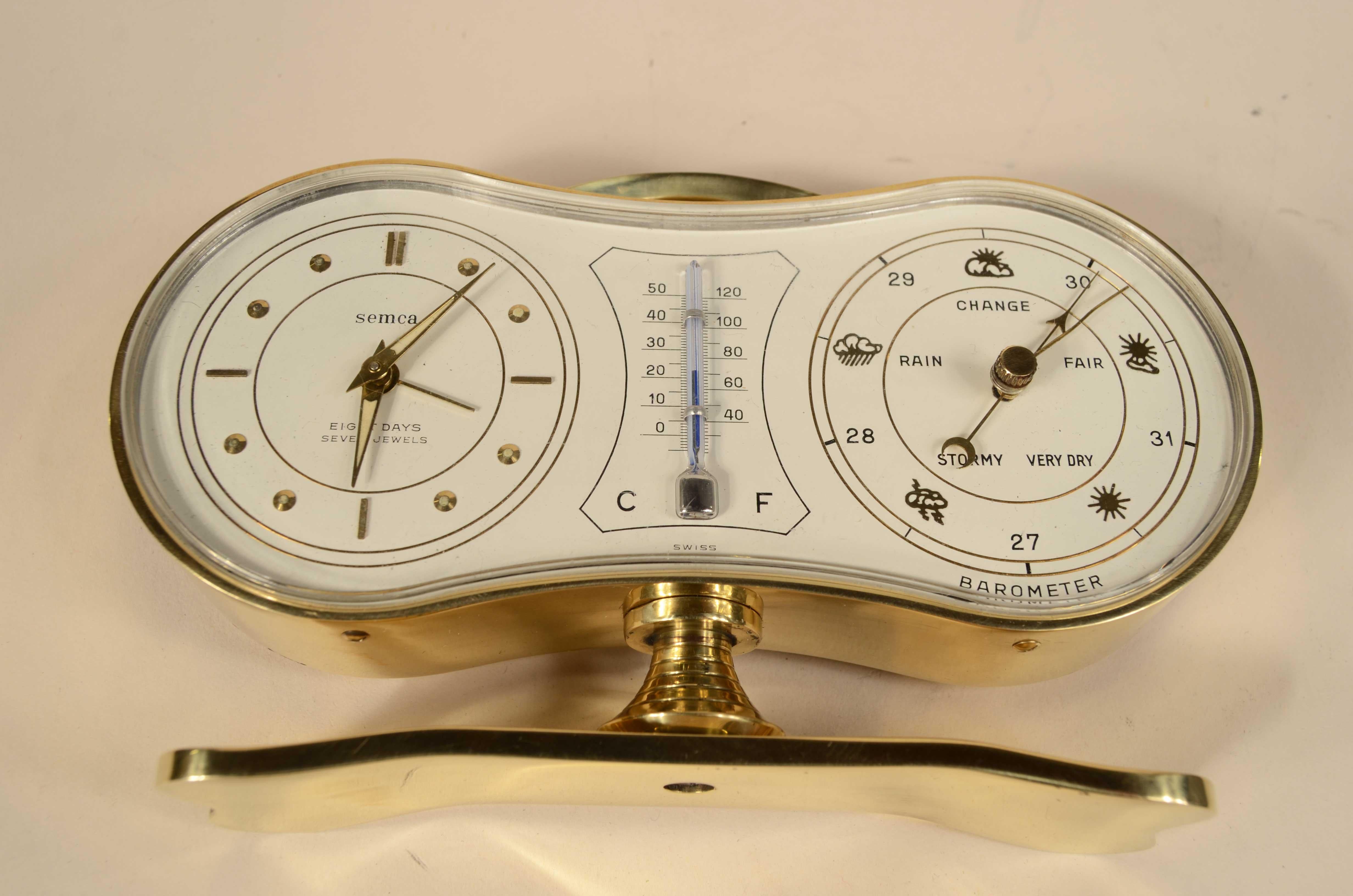 Tischbarometerstation aus Messing signiert Semca Swiss 1950s im Angebot 3