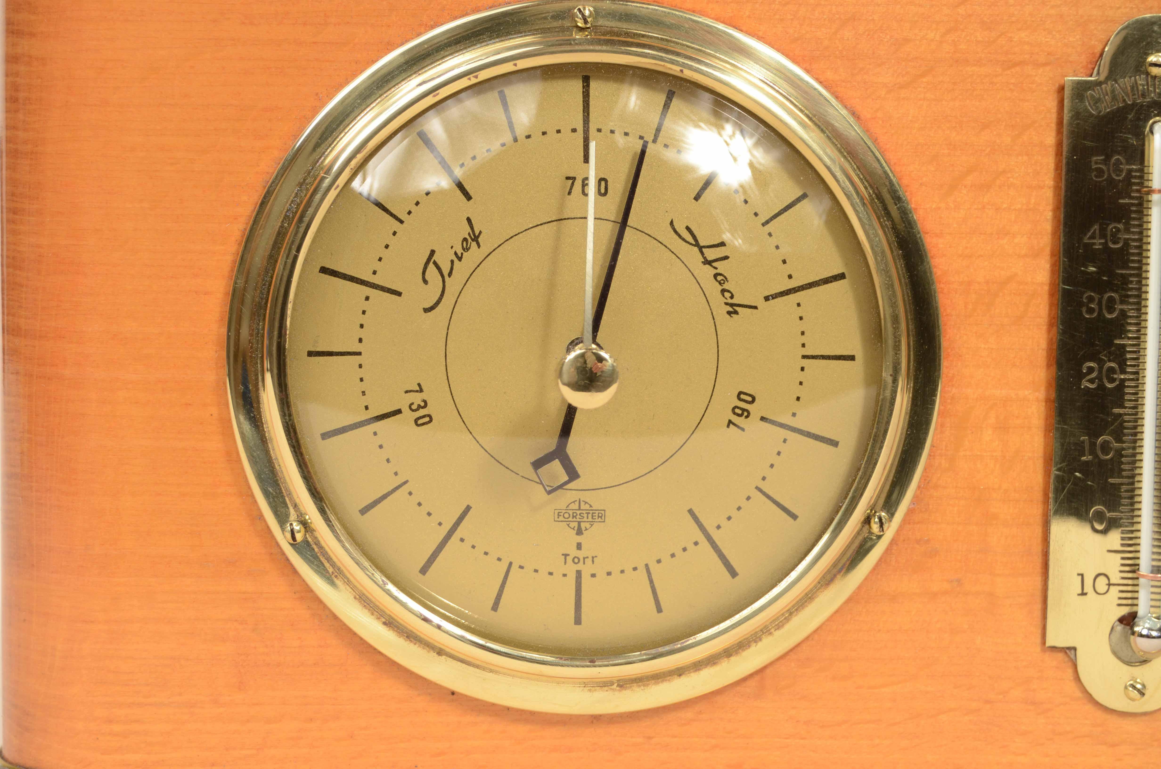 Mid-20th Century Table or wall-mounted barometer station made of wood glass and brass 1950s For Sale