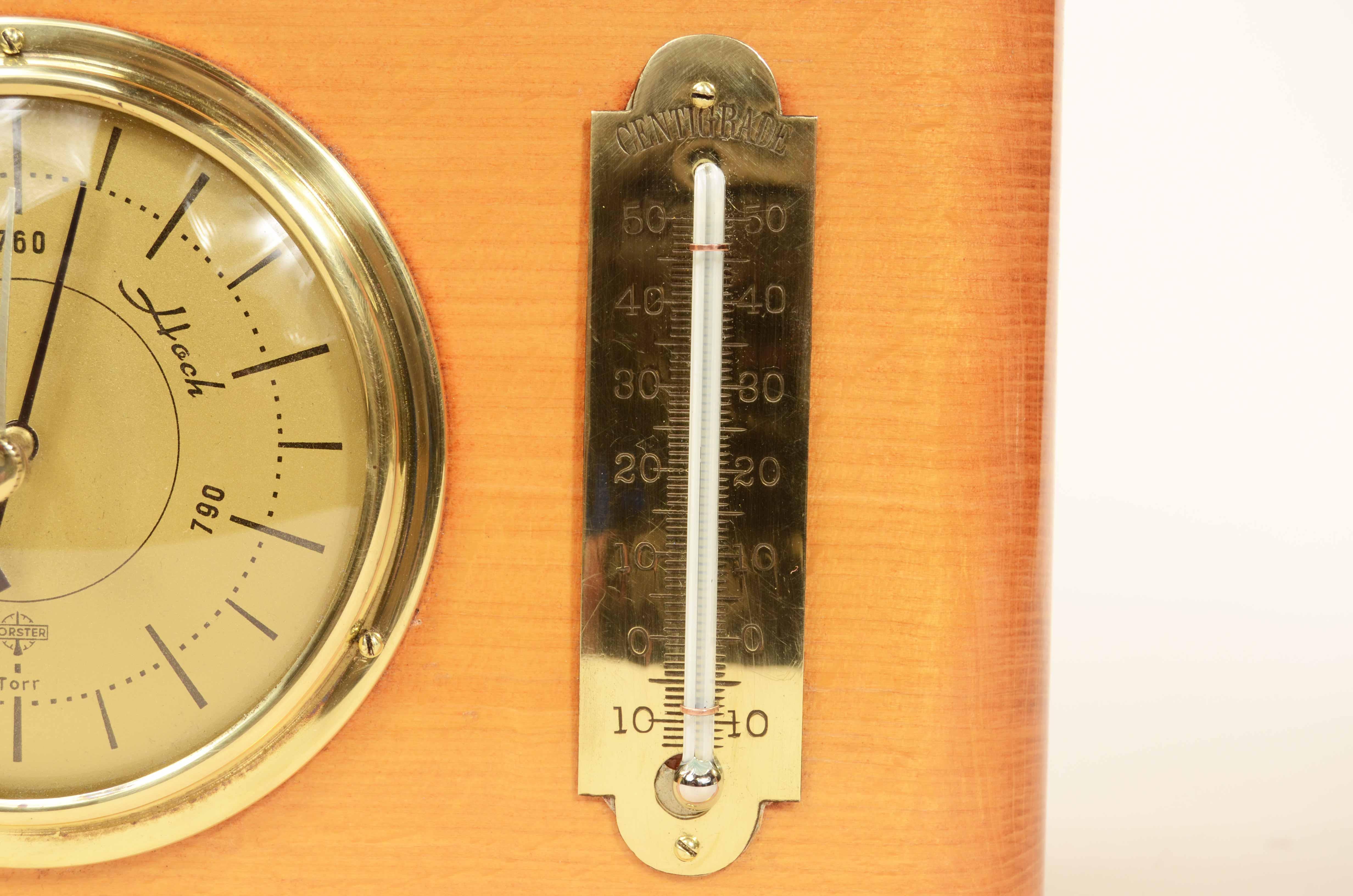 Wood Table or wall-mounted barometer station made of wood glass and brass 1950s For Sale