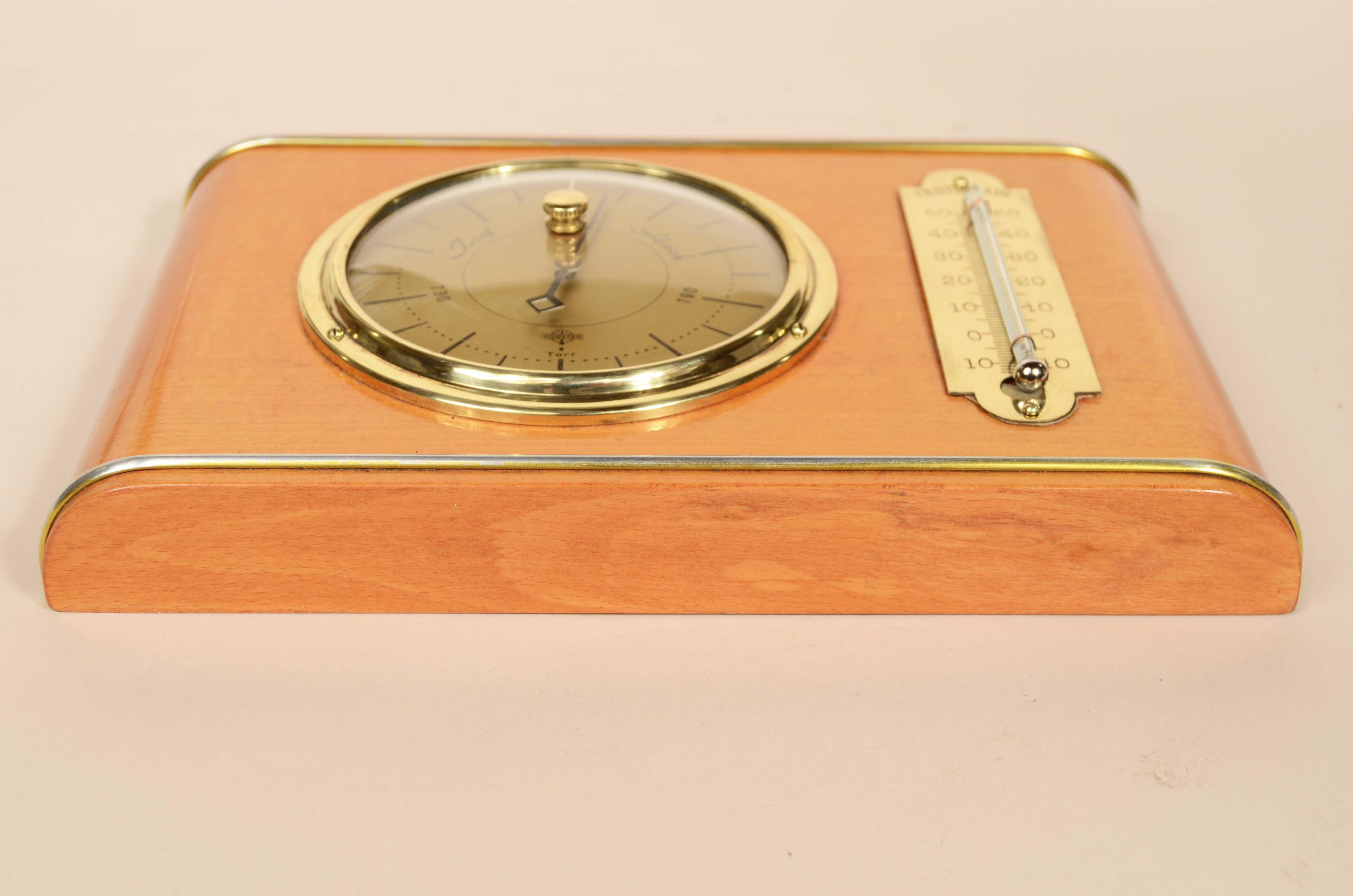 Table or wall-mounted barometer station made of wood glass and brass 1950s For Sale 2