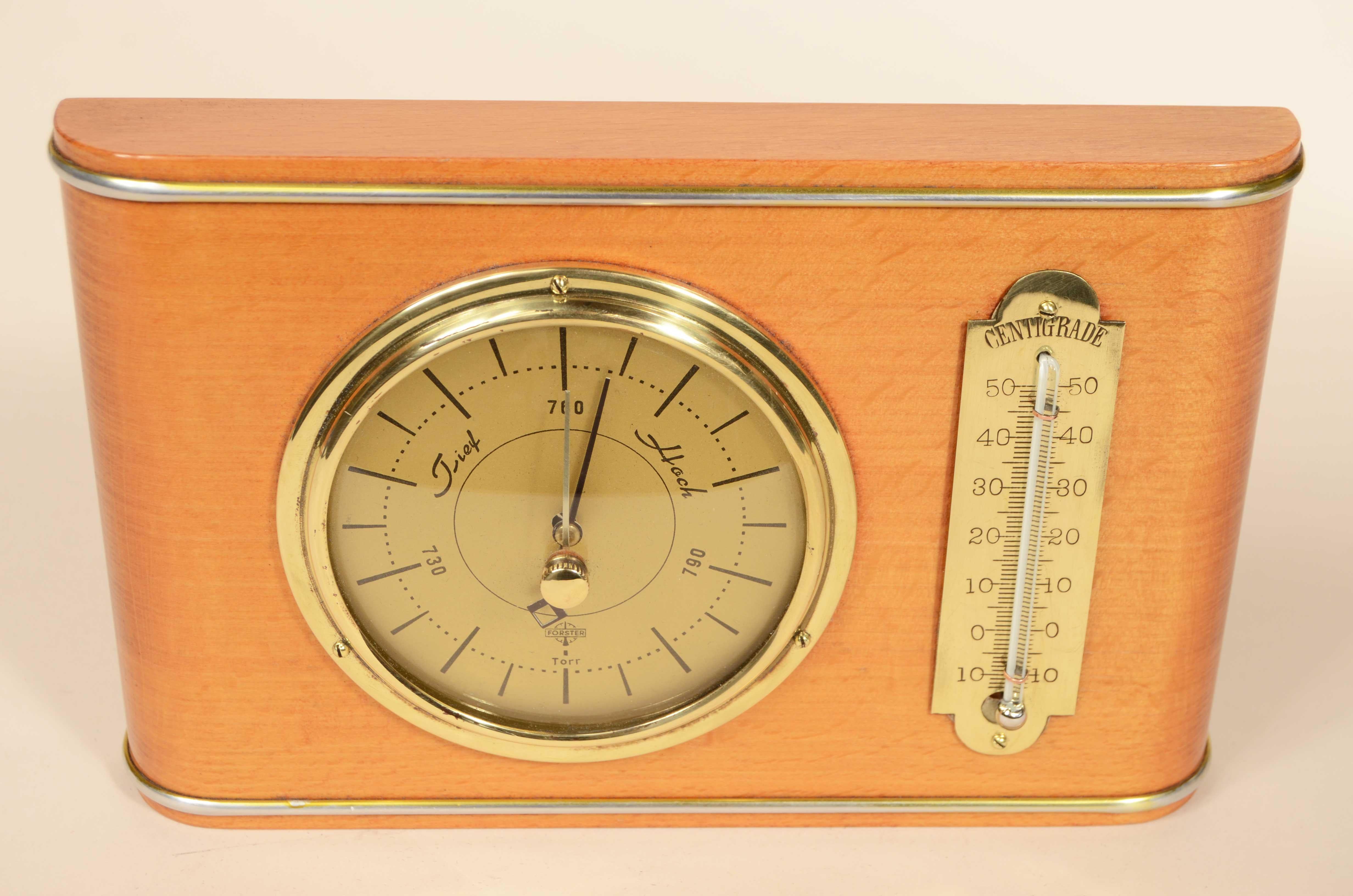 Table or wall-mounted barometer station made of wood glass and brass 1950s For Sale 3