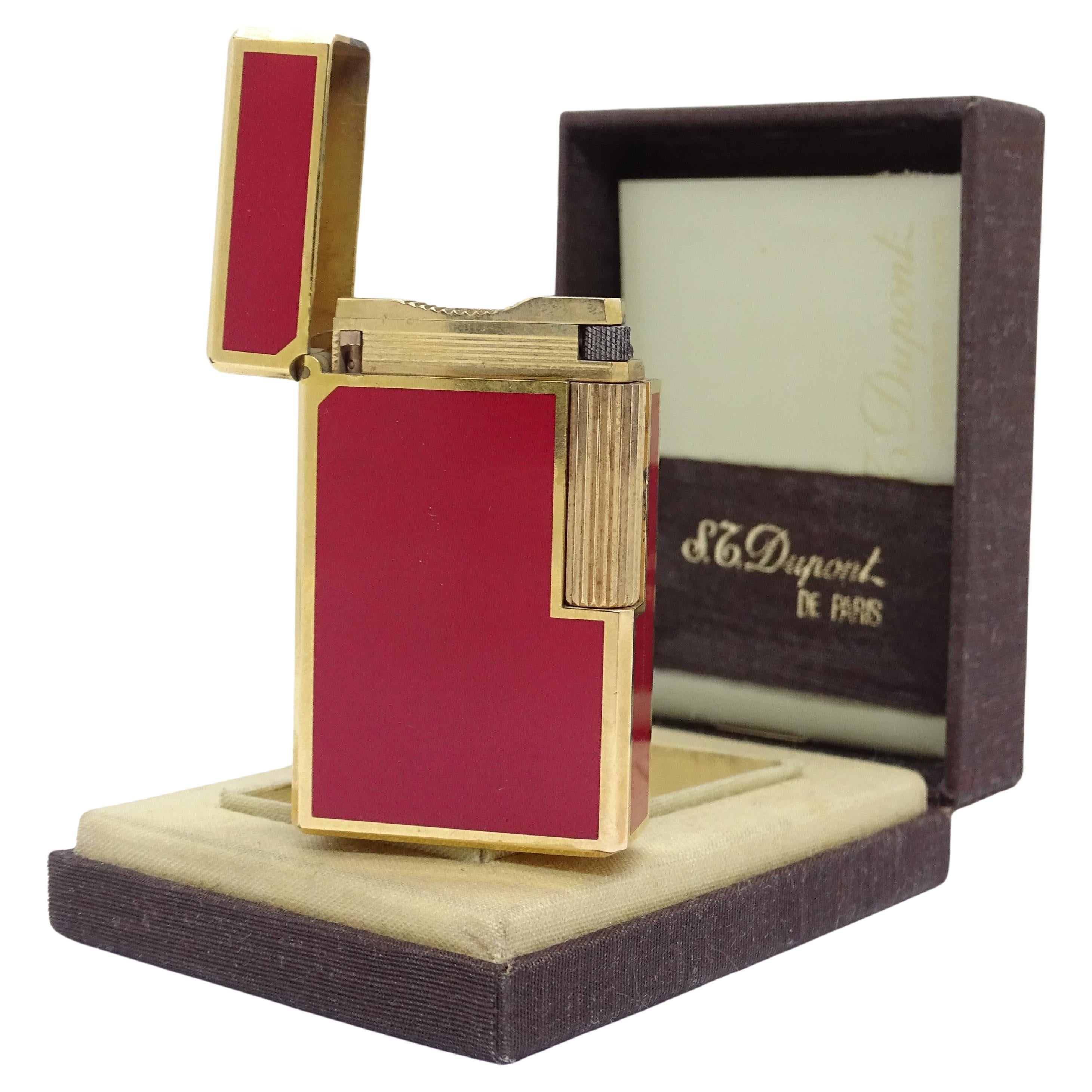S.T.Dupont red lacquer and plated gold lighter collection For Sale
