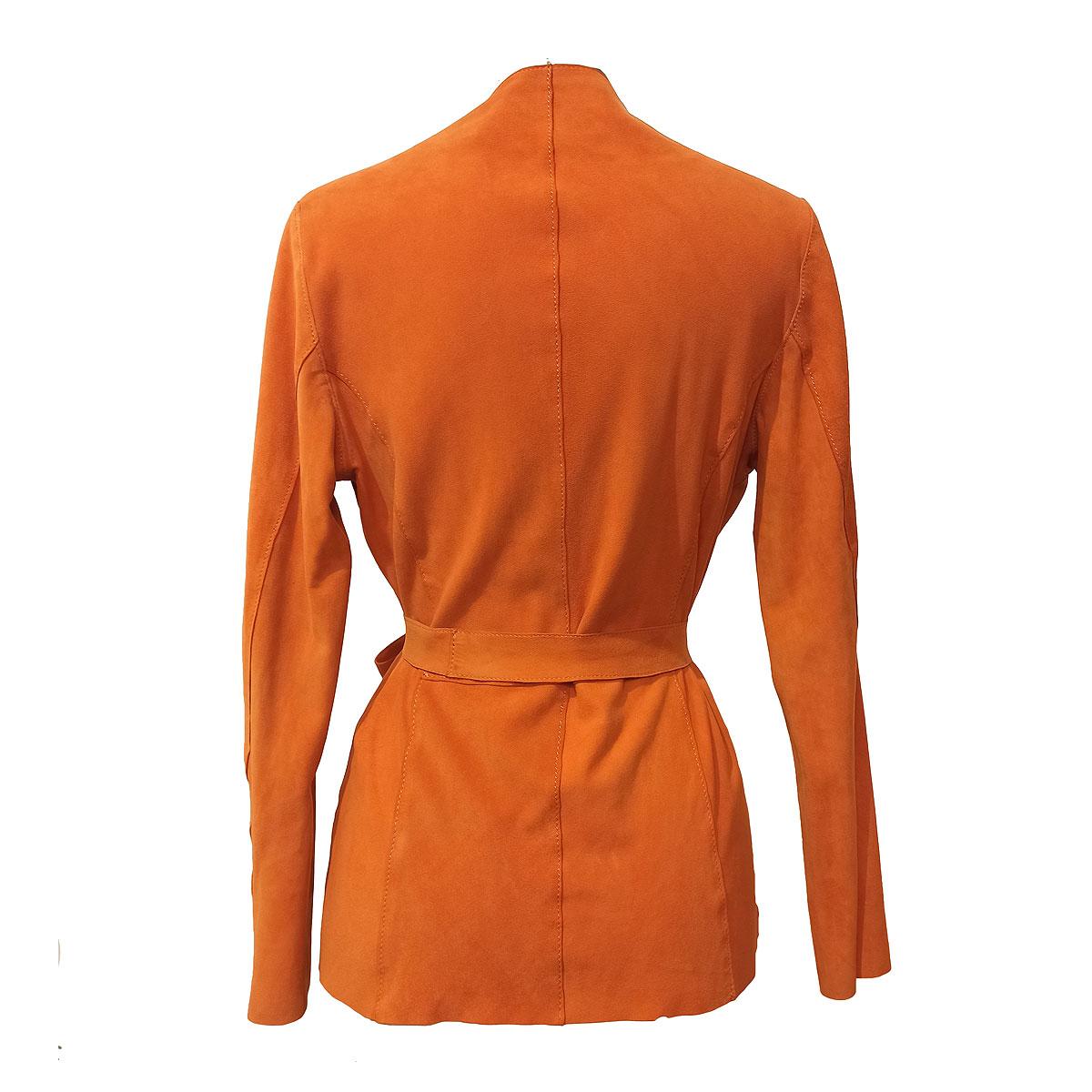 Amazing quality for this suede jacket
Suede
Orange color
With belt
Visible stitching
Length shoulder/hem cm 55 (21,65 inches)
Shoulder cm 38 (14,9 inches)
French size 36, italian 40 
WORLDWIDE EXPRESS SHIPPING INCLUDED IN THE PRICE !