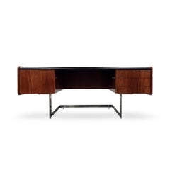 Ste Marie and Laurent Mid Century Modern Rosewood and Chrome Executive Desk