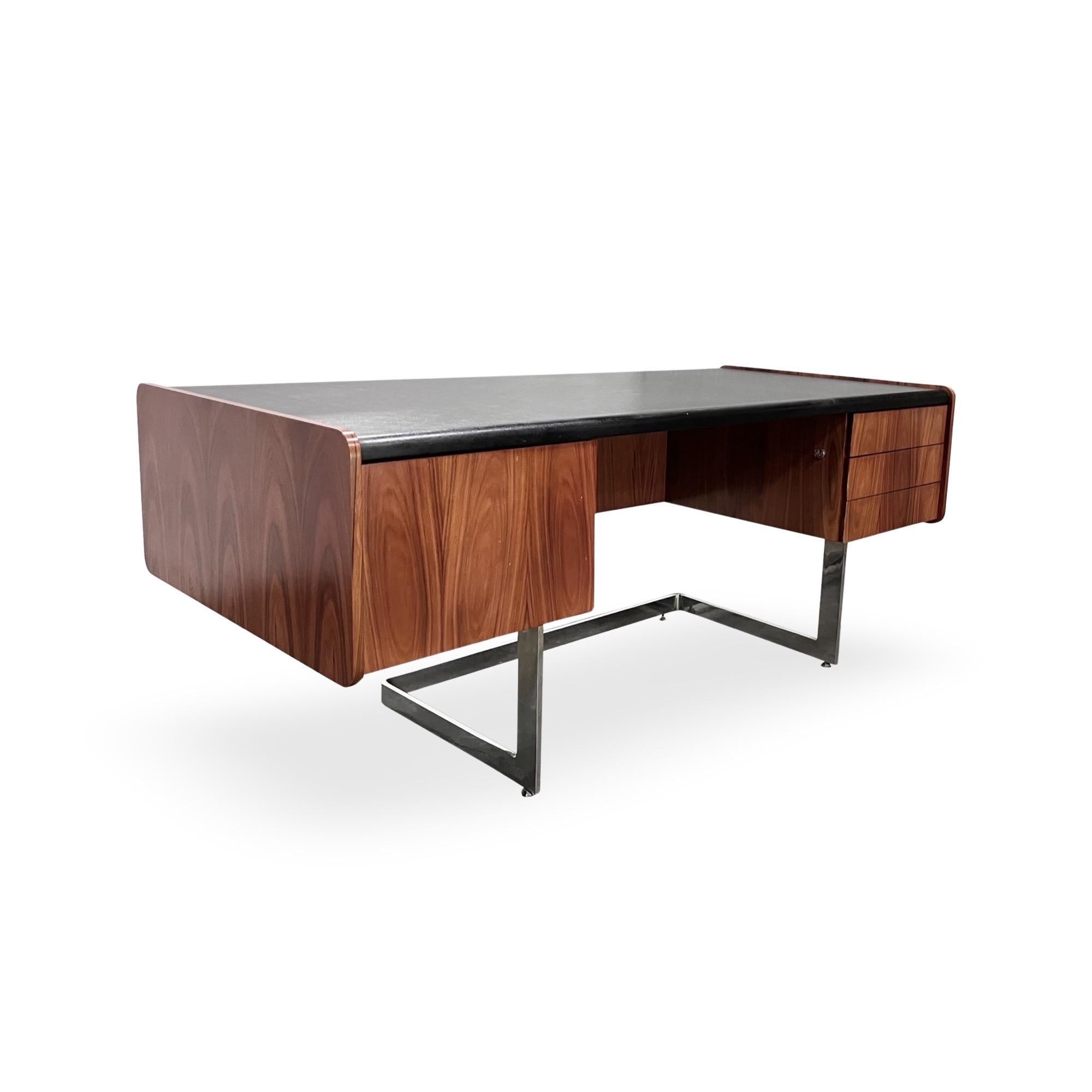 Mid-Century Modern Ste Marie and Laurent Mid Century Modern Rosewood and Chrome Executive Desk For Sale