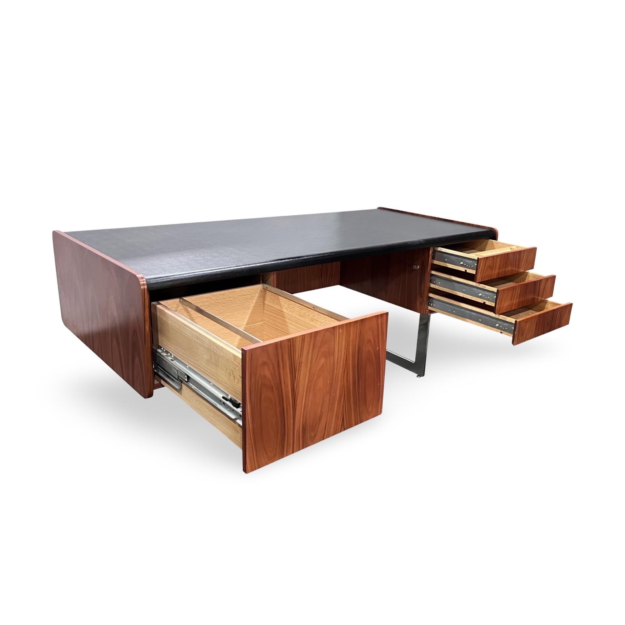 Mid-20th Century Ste Marie and Laurent Mid Century Modern Rosewood and Chrome Executive Desk For Sale