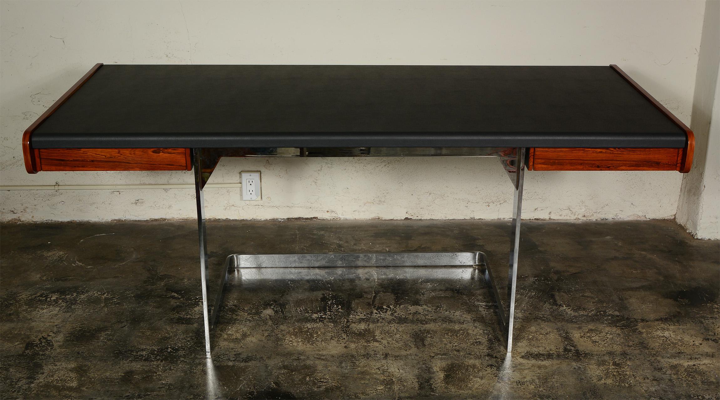 Mid-Century Modern Ste. Marie and Laurent Rosewood and Chrome Cantilevered Desk