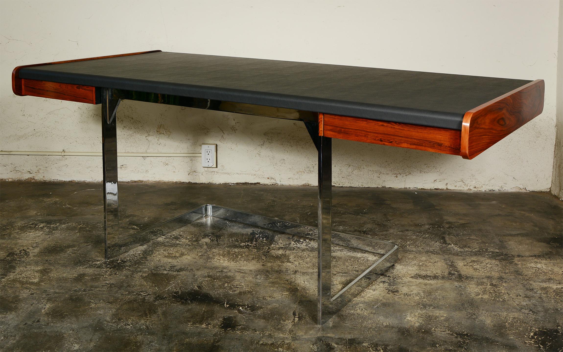 Mid-20th Century Ste. Marie and Laurent Rosewood and Chrome Cantilevered Desk