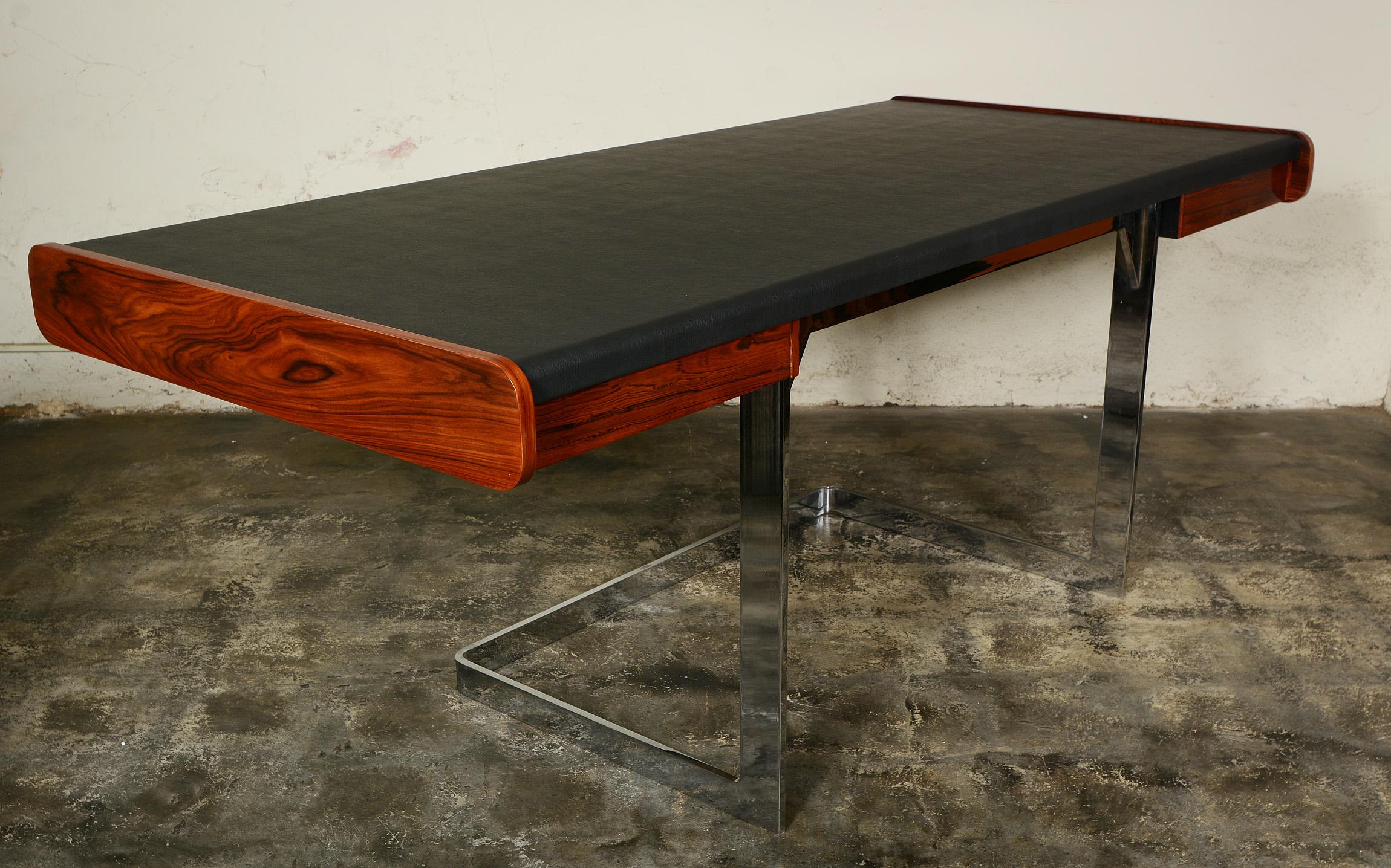 Steel Ste. Marie and Laurent Rosewood and Chrome Cantilevered Desk