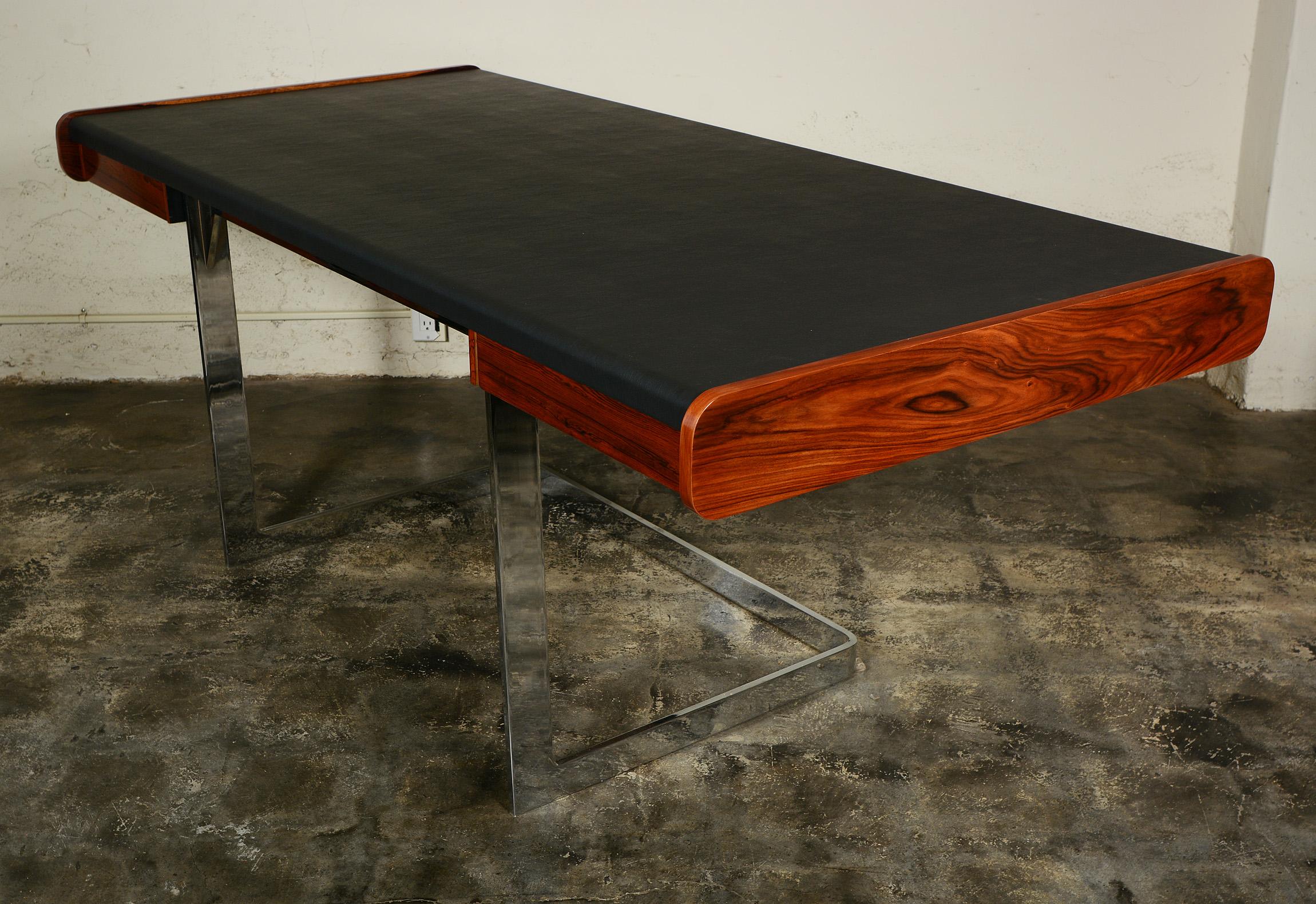 Ste. Marie and Laurent Rosewood and Chrome Cantilevered Desk 1