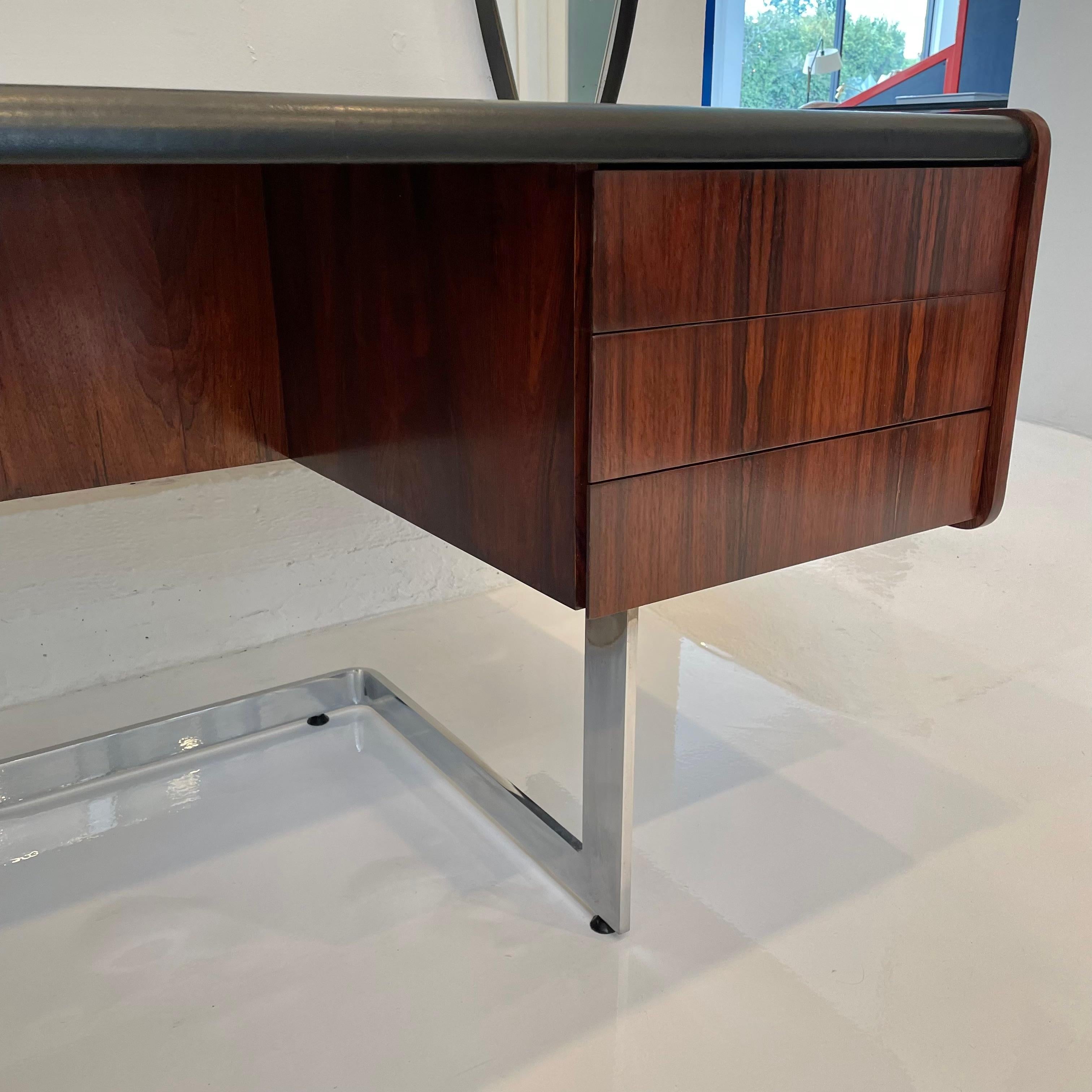 Late 20th Century Ste. Marie & Laurent Rosewood and Chrome Desk