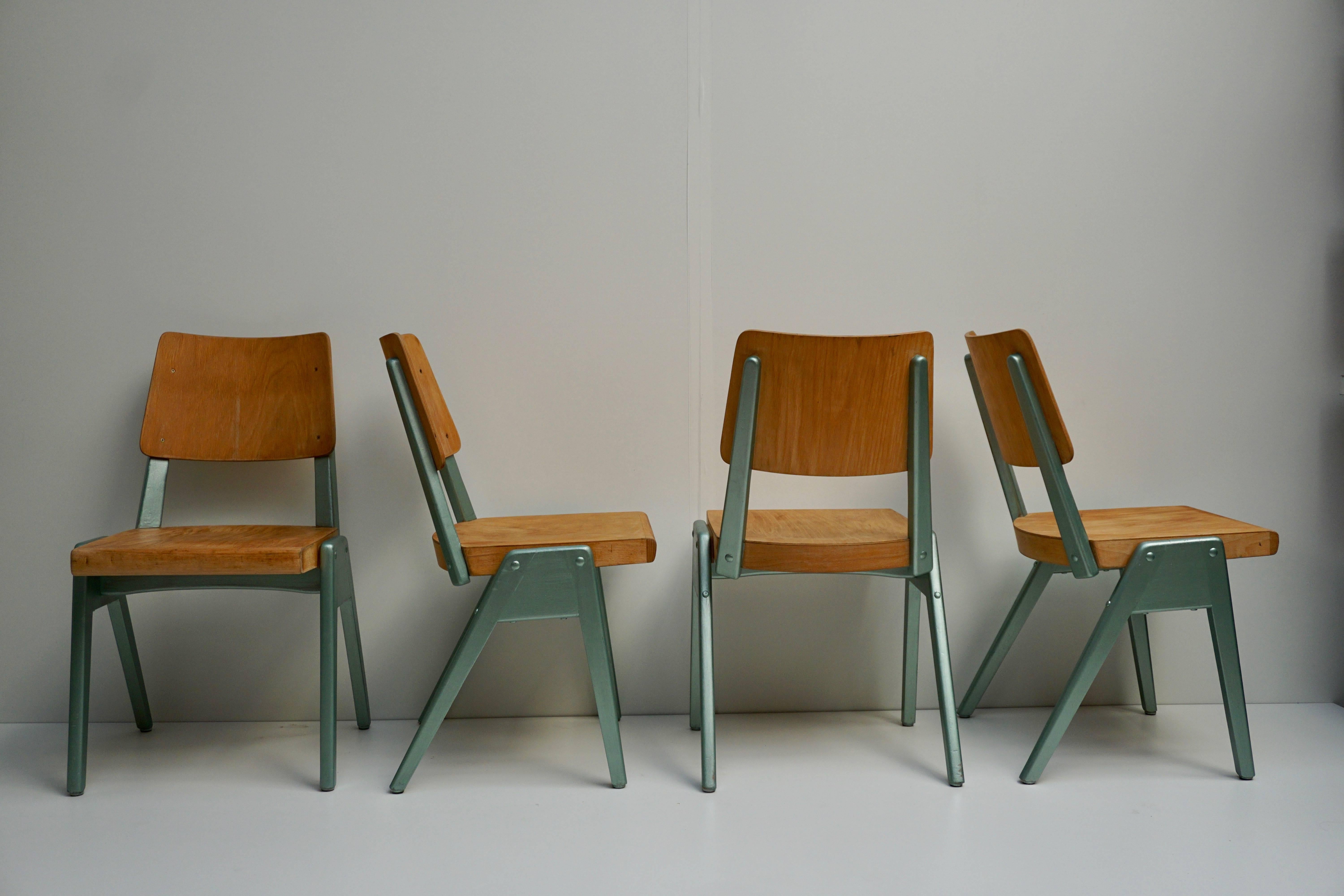 Belgian Four Plywood Dining Chairs For Sale
