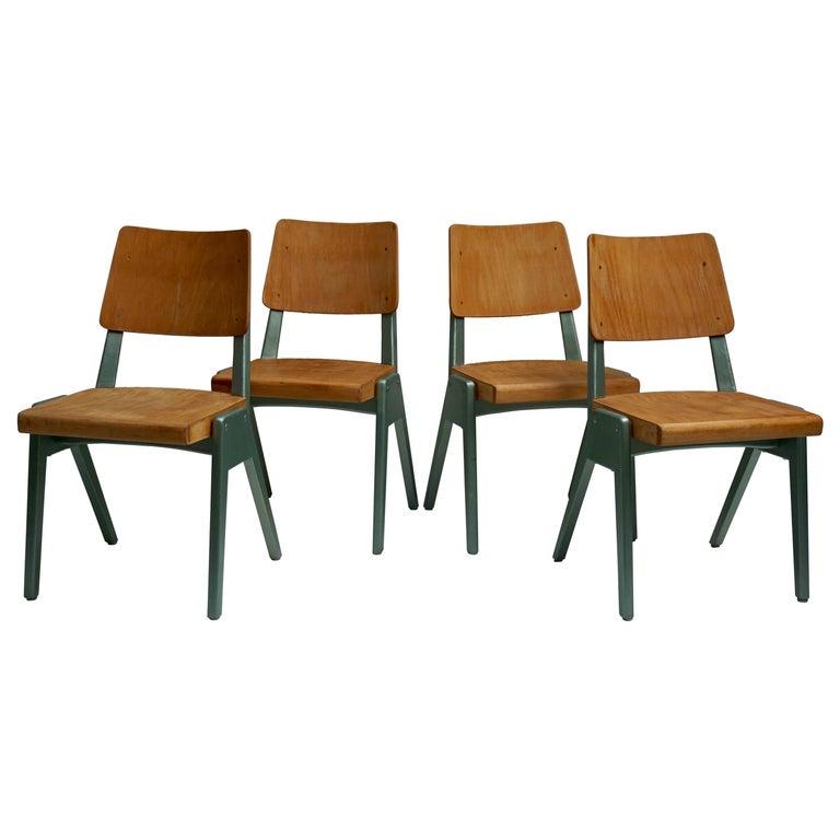 Four Plywood Dining Chairs For Sale at 1stDibs