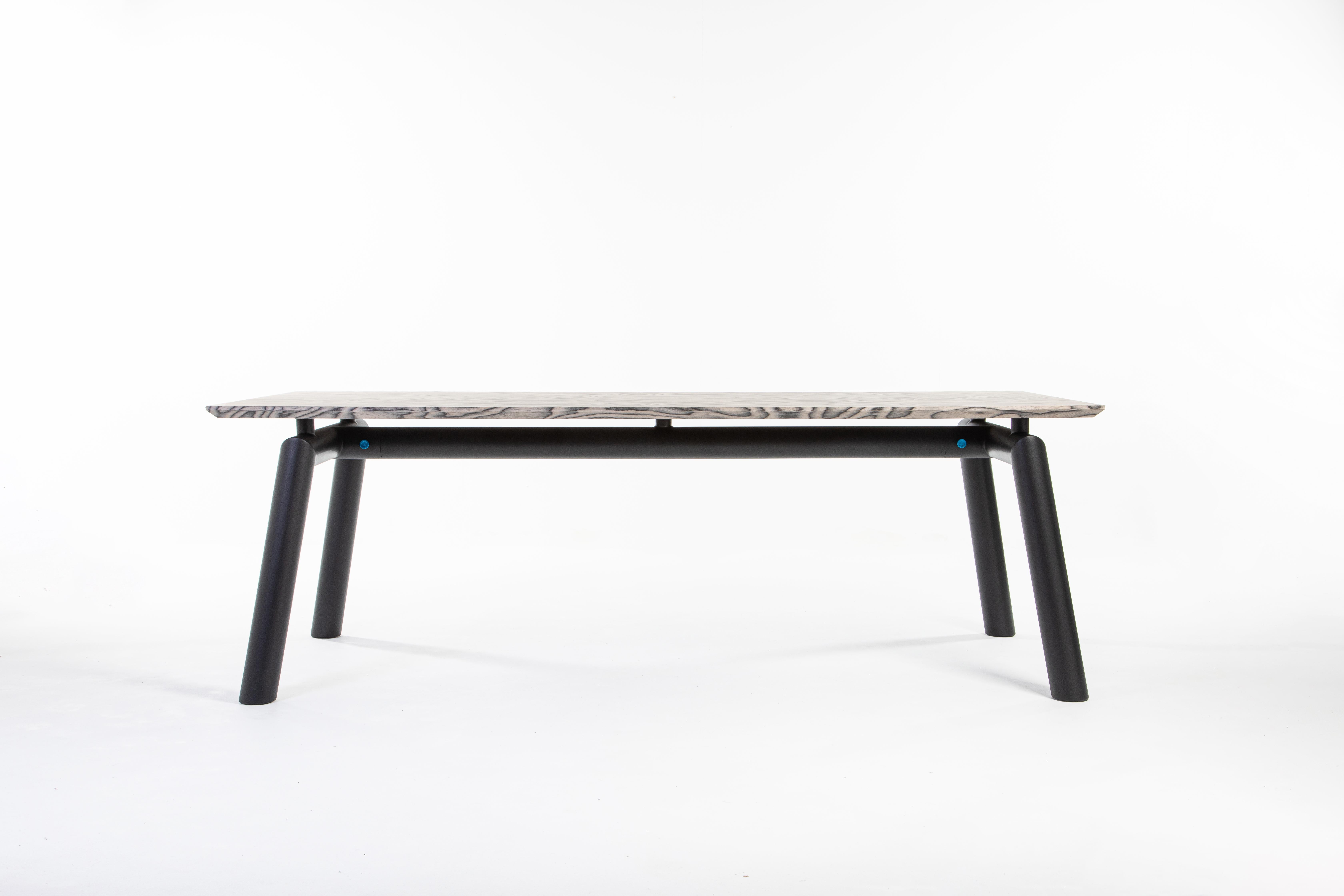 Minimalist Canebas dinner table, powder-coated steal and wooden tray by 13 Desserts  For Sale