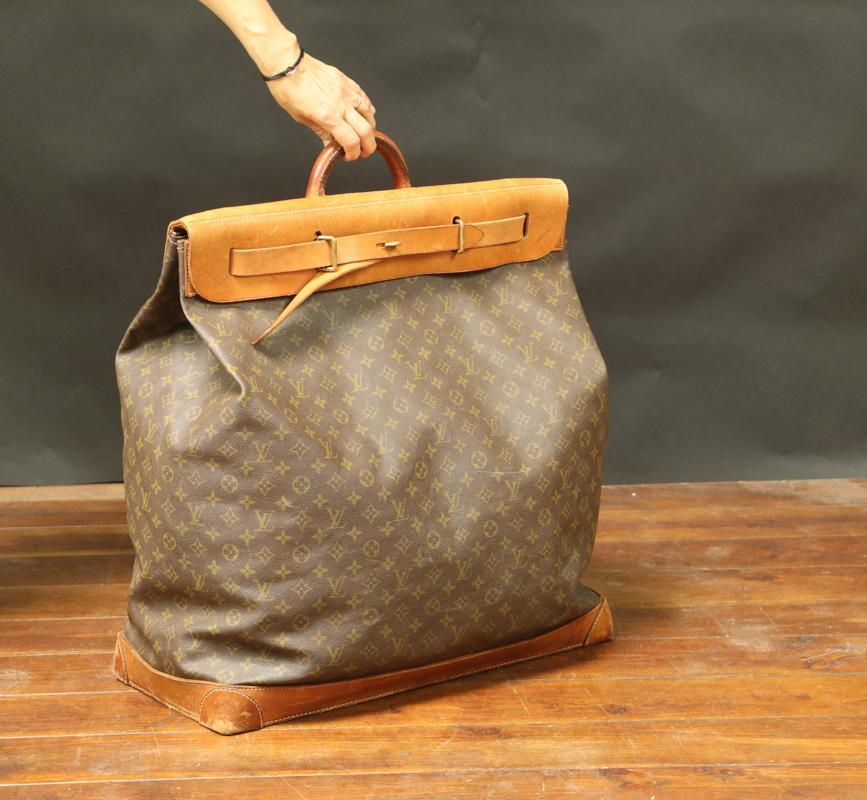 Mid-20th Century Steamer Bag Leather and Monogram Canvas For Sale
