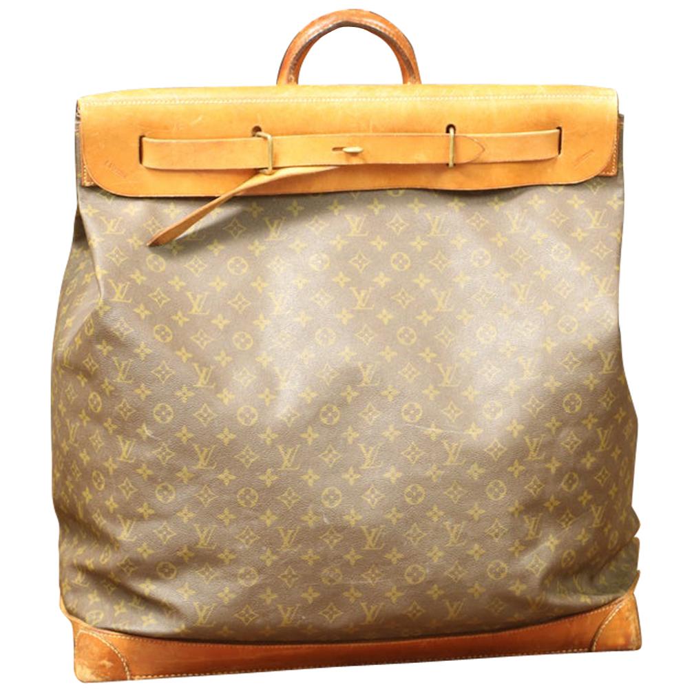 Steamer Bag Leather and Monogram Canvas For Sale