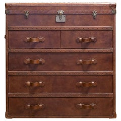 Steamer Chest Leather Dresser in Vintage Cigar