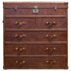 Steamer Chest Leather Dresser in Vintage Cigar