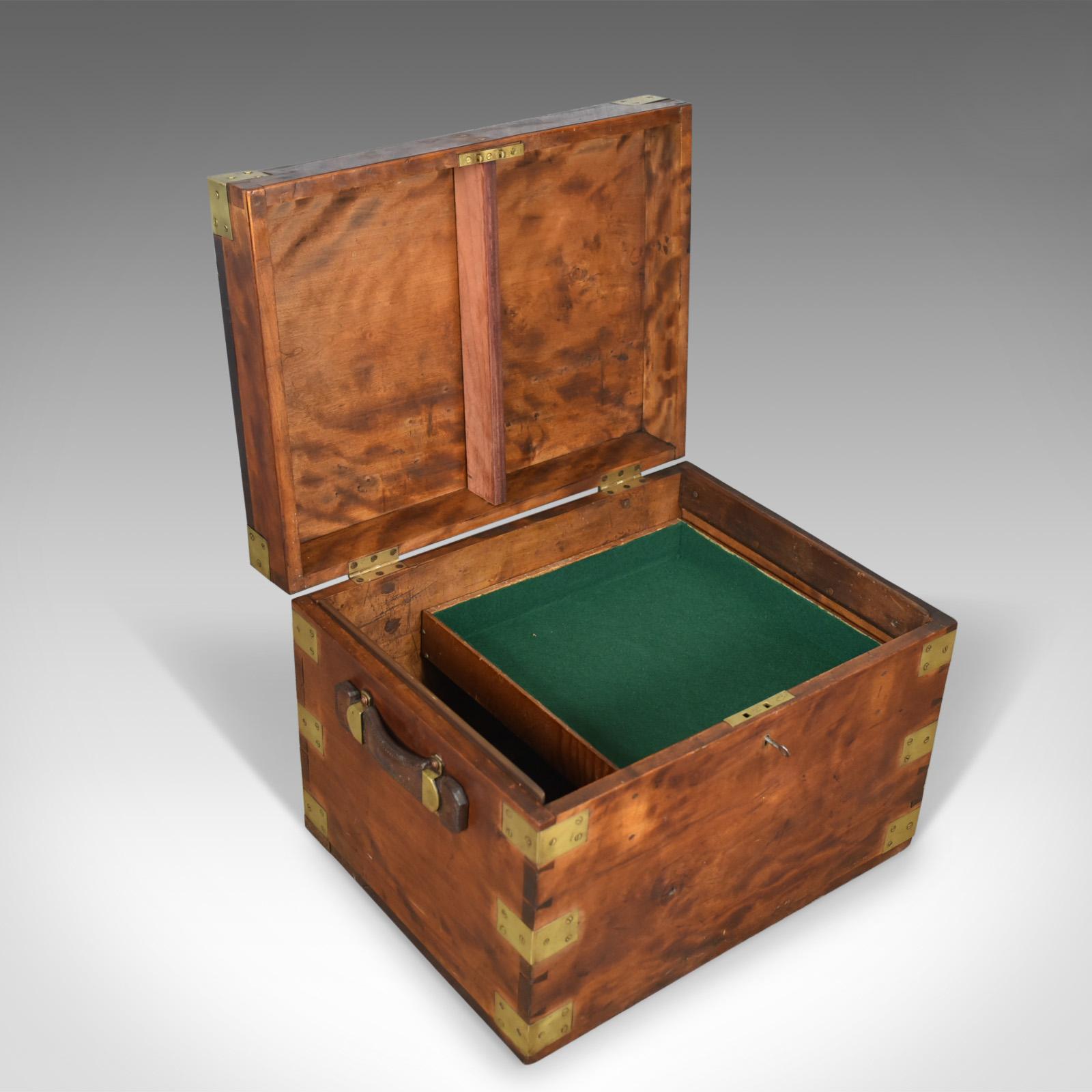 Wood Steamer Chest, Marine, English Travel Ship's Trunk W Insall & Sons, circa 1870