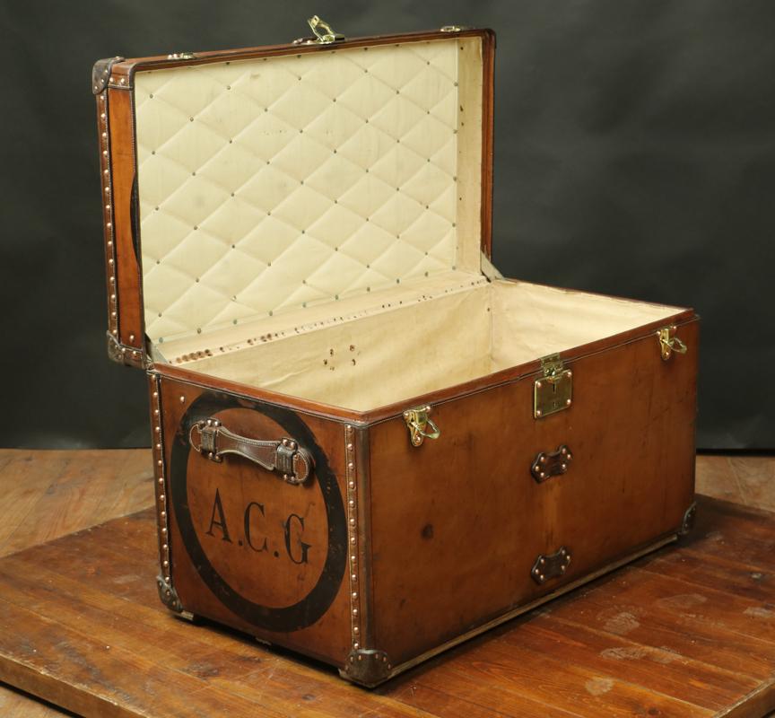 Steamer Louis Vuitton Leather Trunk For Sale 4