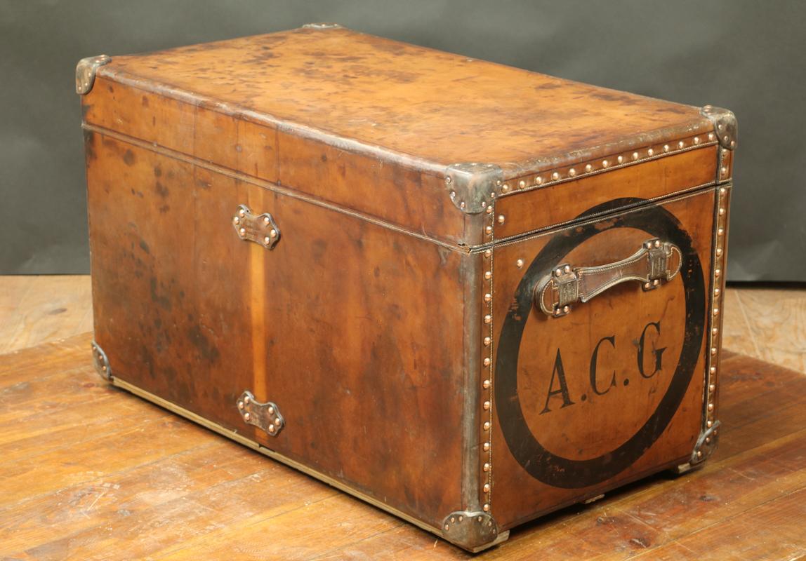 Early 20th Century Steamer Louis Vuitton Leather Trunk For Sale