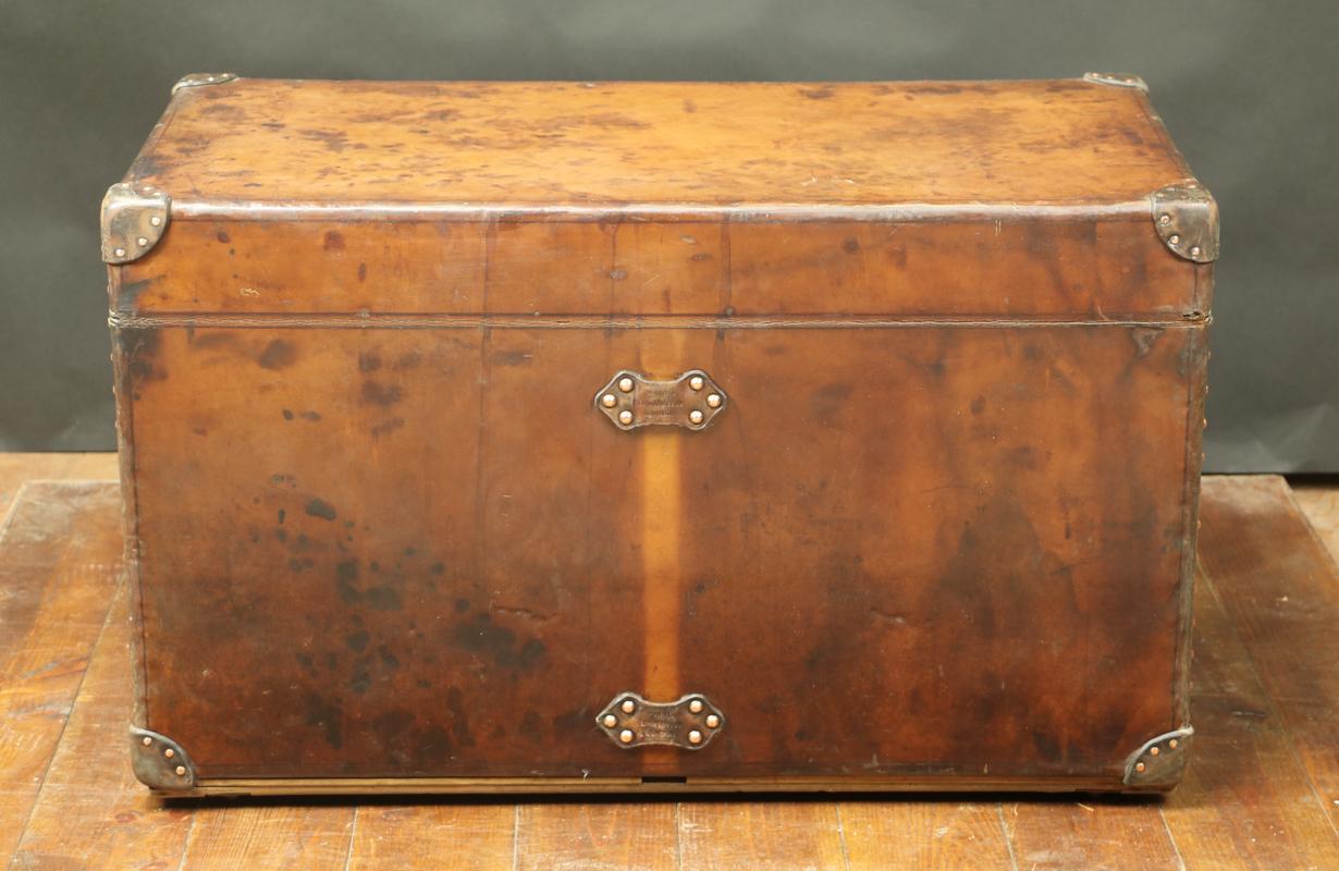 Brass Steamer Louis Vuitton Leather Trunk For Sale