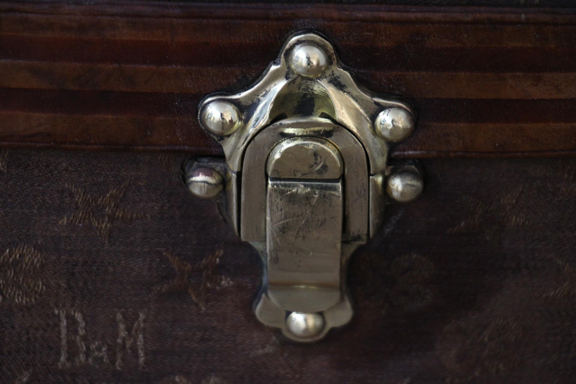 Brass Steamer Trunk in Monogram Woven Canvas by Bigot and Morand France 100 cm