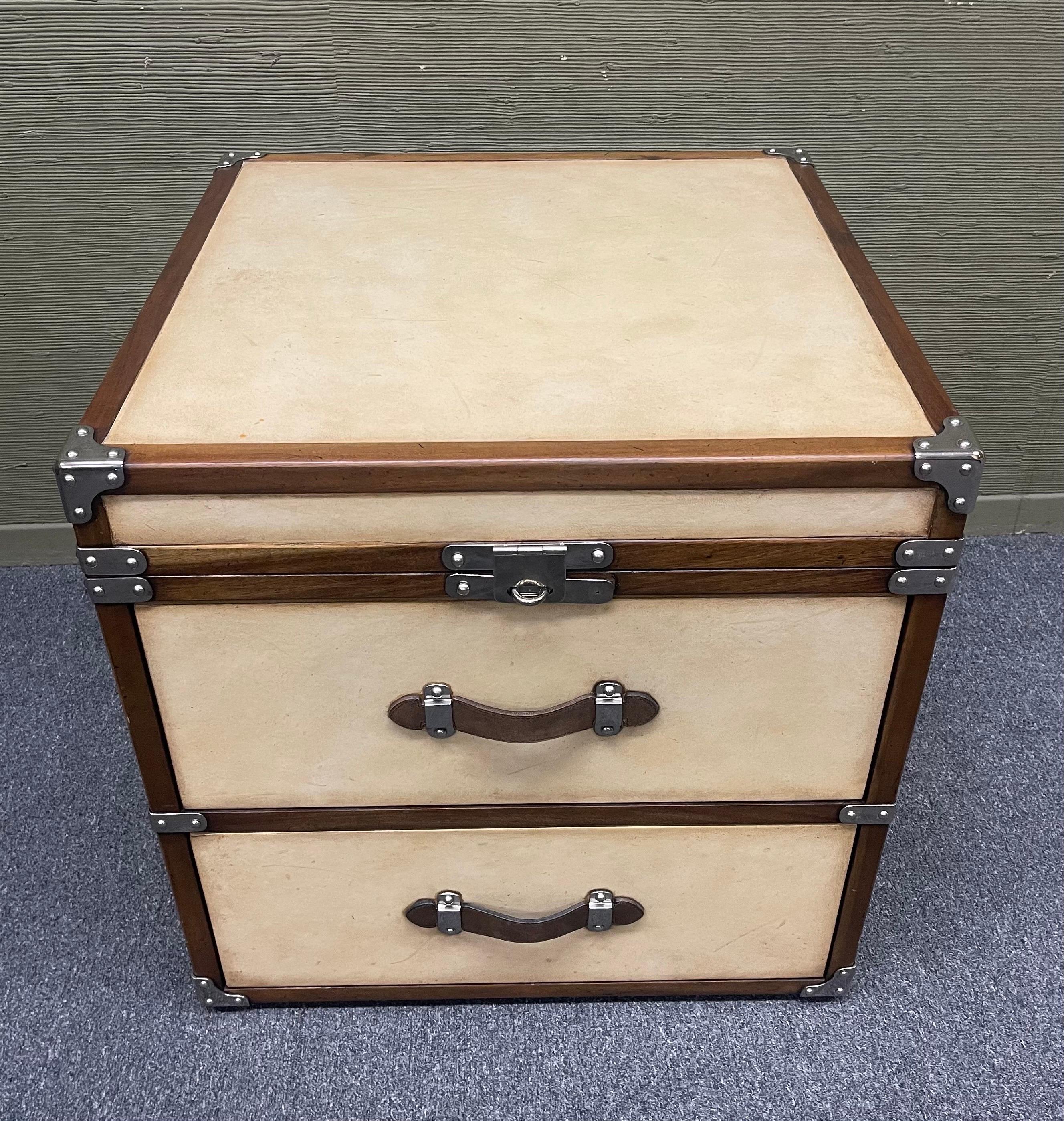 Brass Steamer Trunk Style Two Drawer Chest by Archive Home for Century For Sale