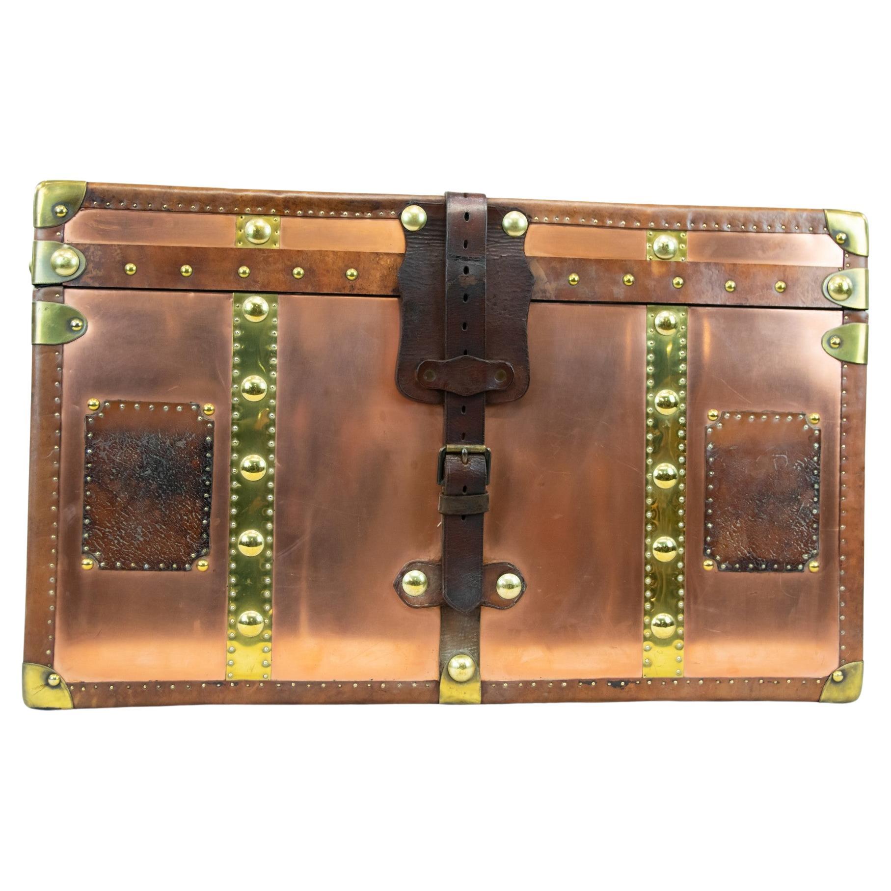 Steamer Trunk Table - Copper Leather Storage Box Table