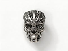 Steampunk Biomechanical Skull Ring – Sculptural Gothic Statement Ring Silver 935