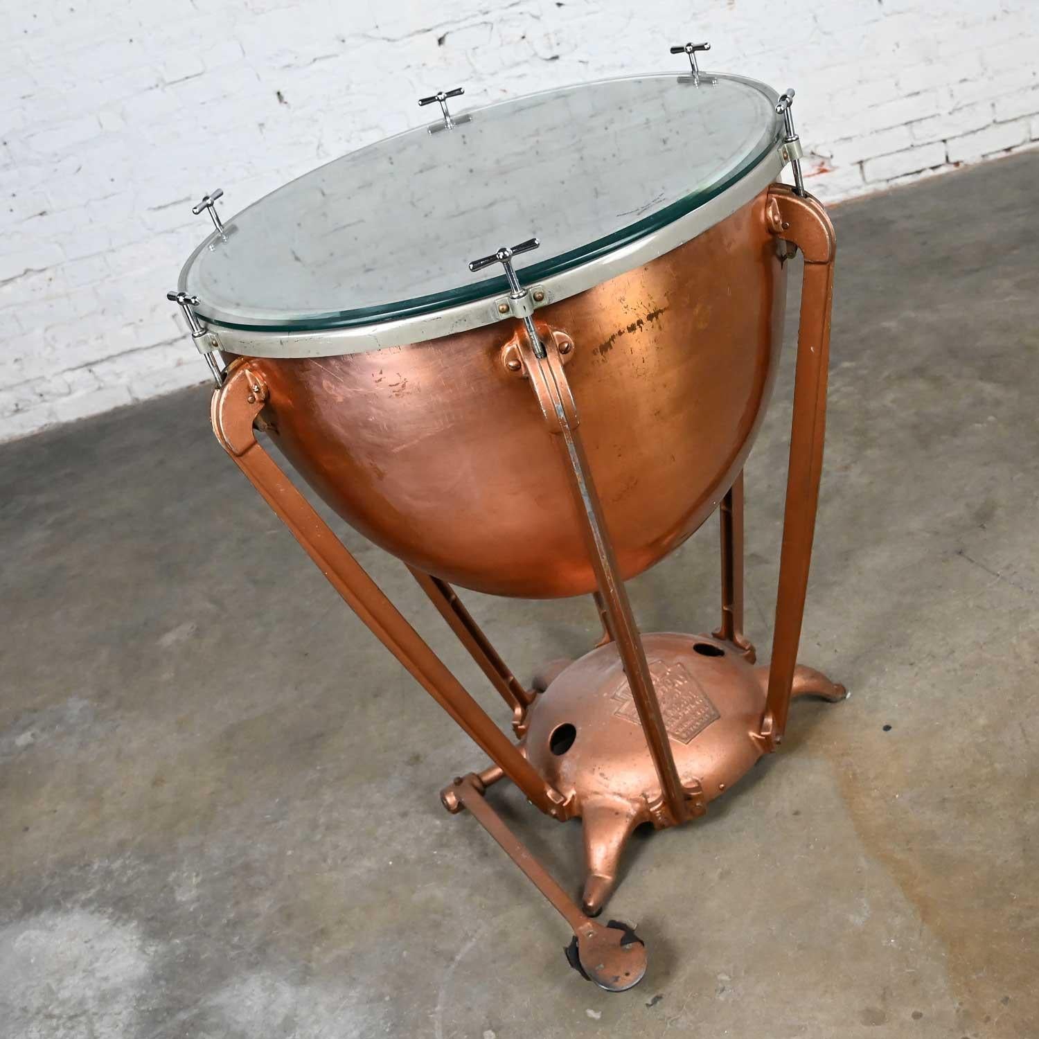 Rustique Table centrale à tambour en cuivre industriel Steampunk de WFL Drum Co  en vente