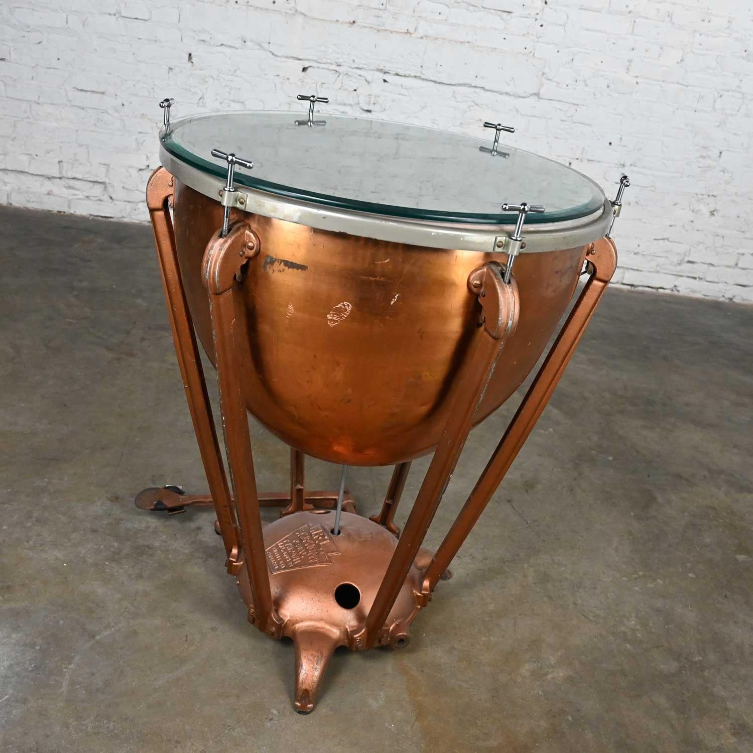 Steampunk Industrial Copper Timpani Kettle Drum Center Table by WFL Drum Co  In Good Condition For Sale In Topeka, KS