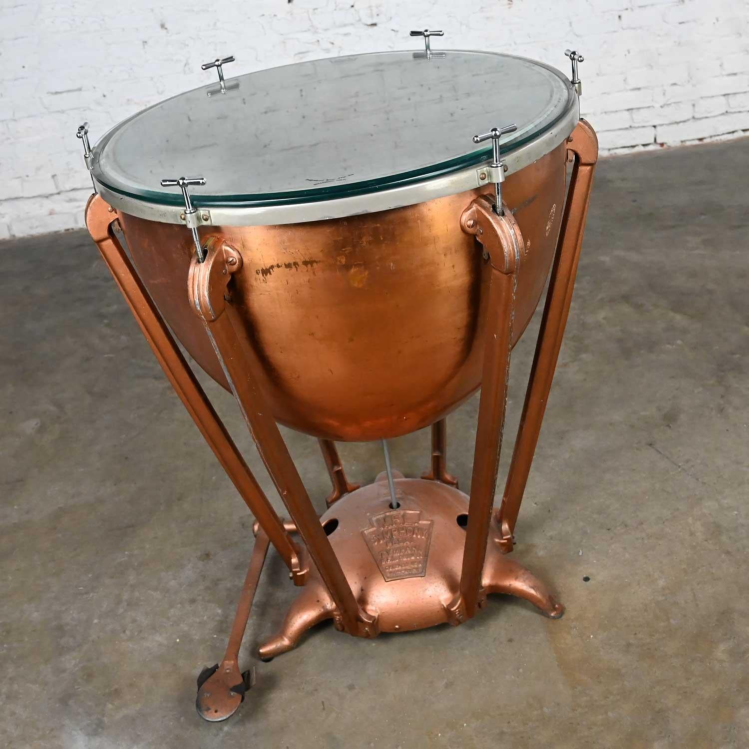 20th Century Steampunk Industrial Copper Timpani Kettle Drum Center Table by WFL Drum Co  For Sale