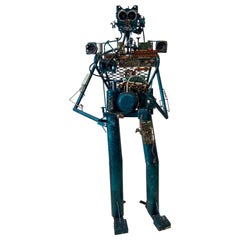 Folk Art Robot Made From Found Objects Signed By Artist