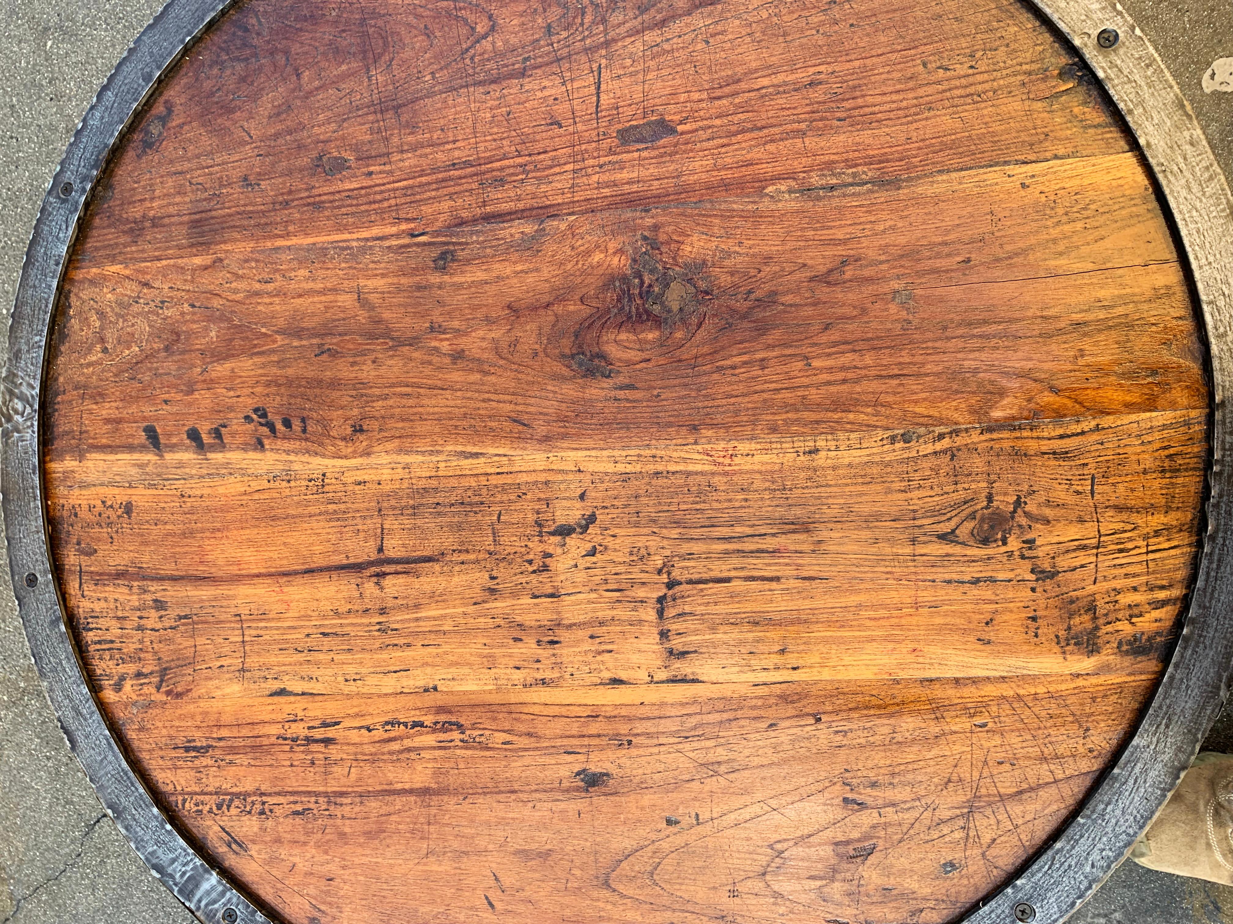 Contemporary Steampunk Steel and Wood Round Side Table