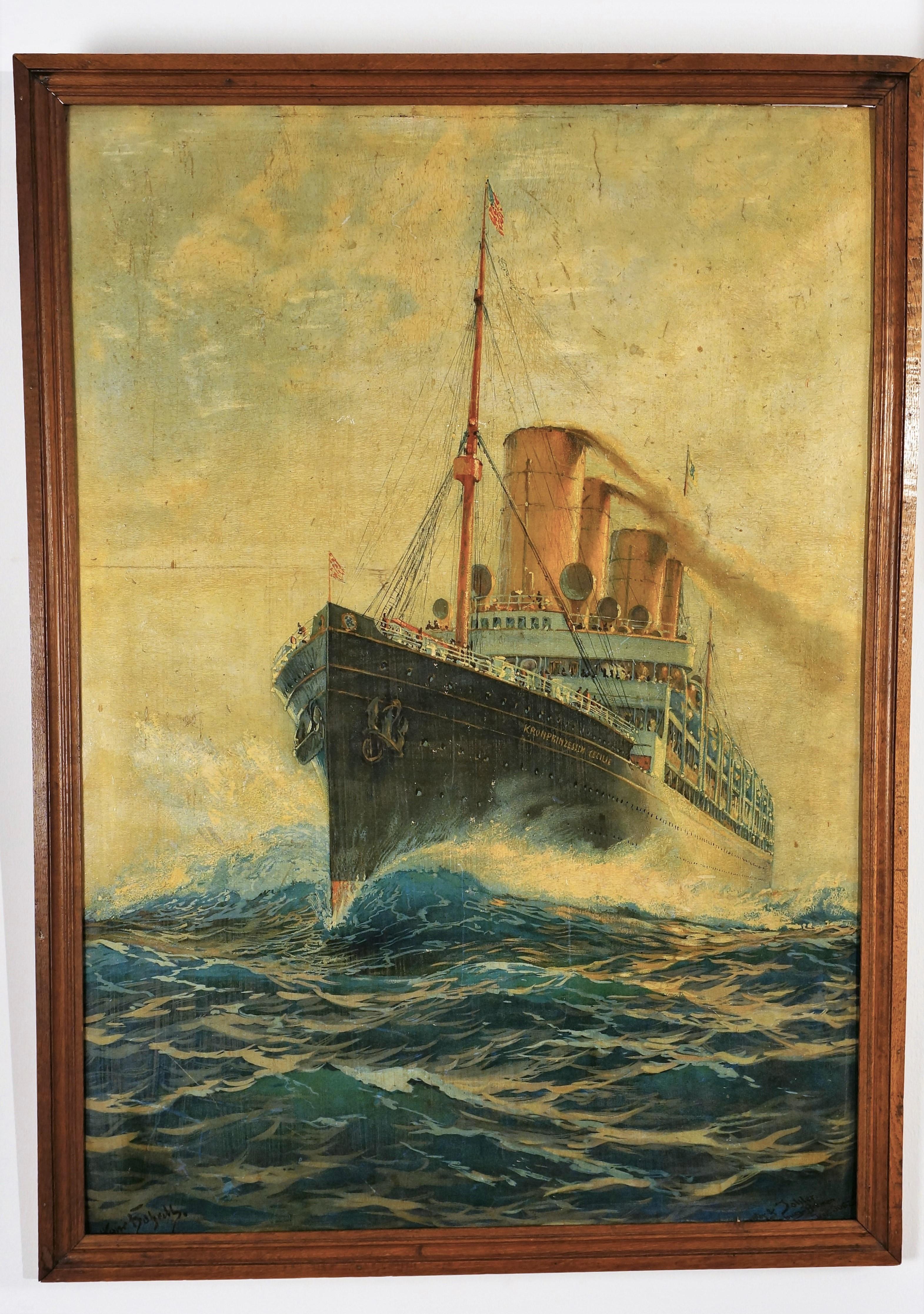 Hand-Painted Steamship Painting Kronprinzessin Cecilie