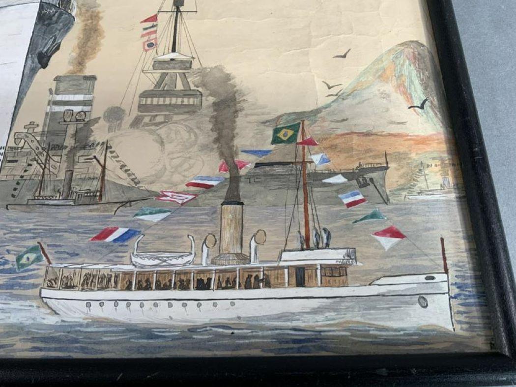 Peinture d'un navire à vapeur de la Croix-Souest du Sud Bon état - En vente à Norwell, MA