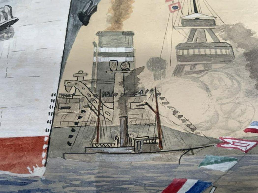 Milieu du XXe siècle Peinture d'un navire à vapeur de la Croix-Souest du Sud en vente